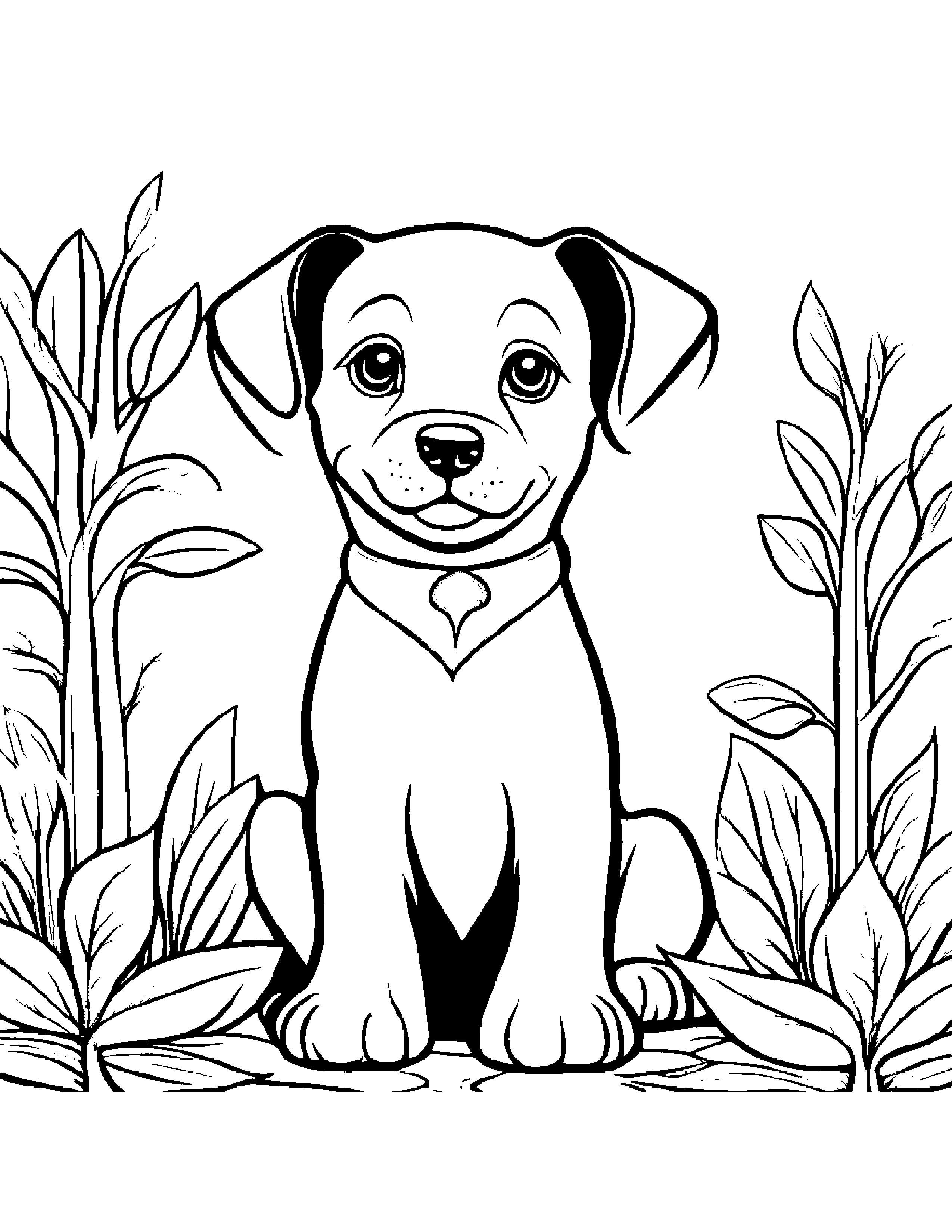 Puppy Dog With Sparkles By A Little Tree #2 Coloring Page (Free Printable PDF)