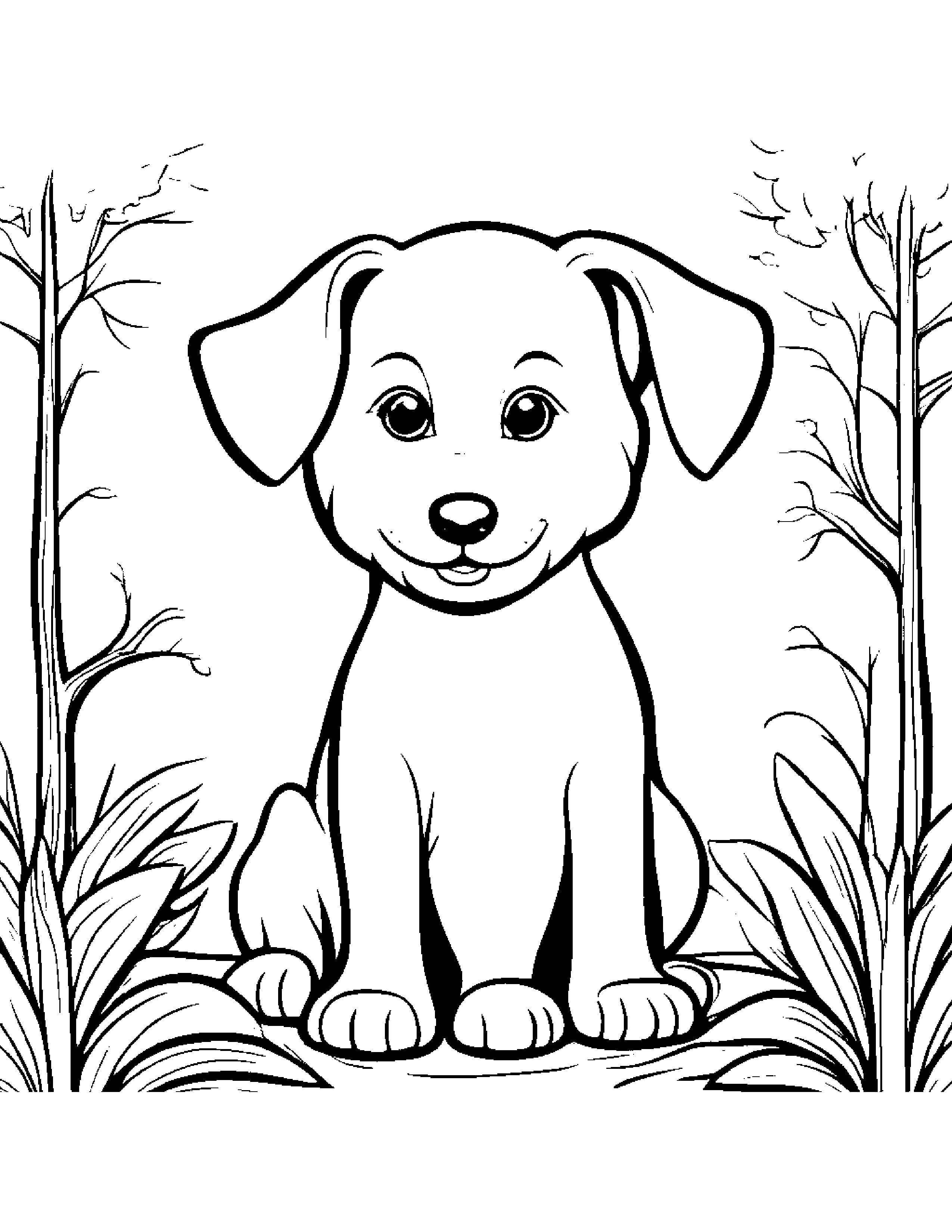 Puppy Dog With Sparkles By A Little Tree #3 Coloring Page (Free Printable PDF)