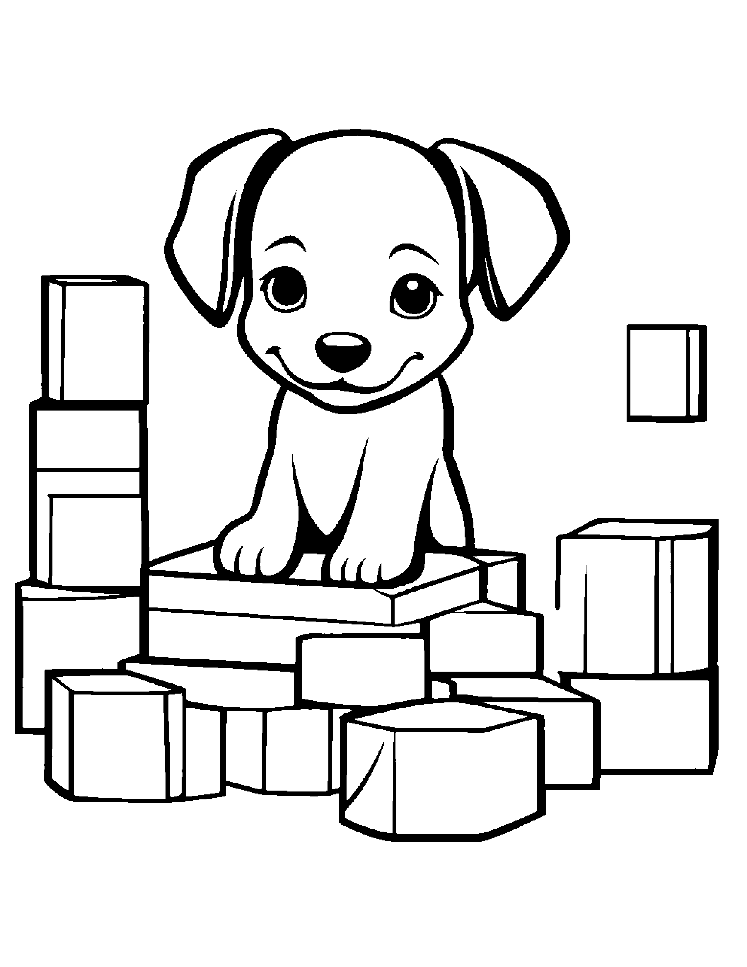 Puppy Stacking Blocks #2 Coloring Page (Free Printable PDF)