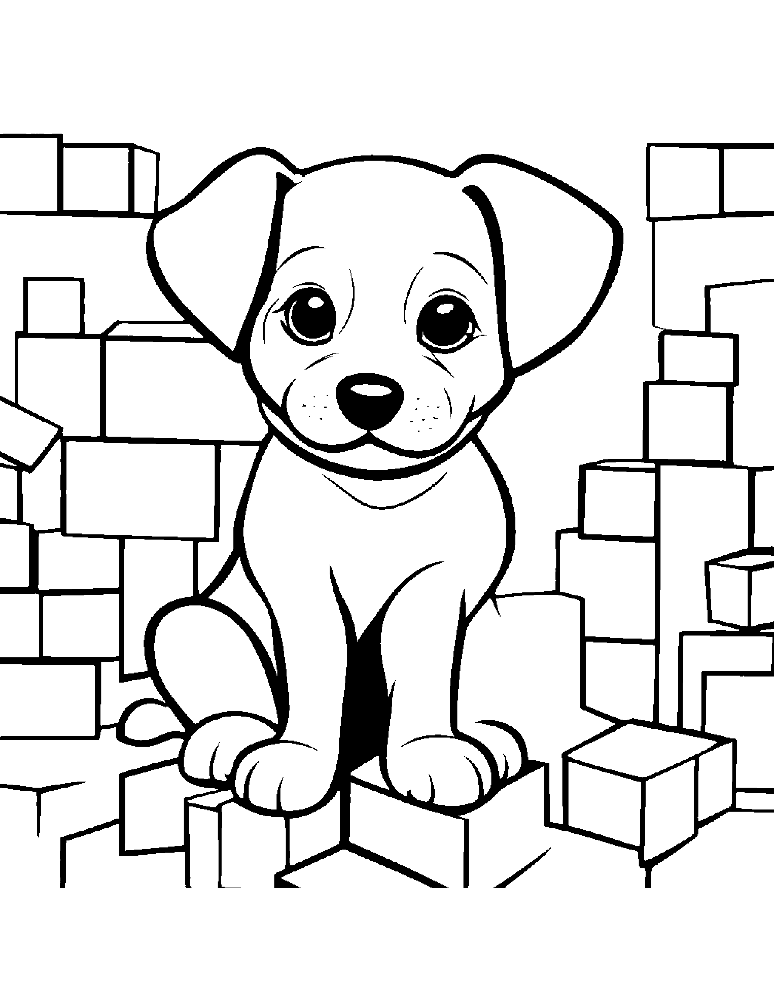 Puppy Stacking Blocks #3 Coloring Page (Free Printable PDF)