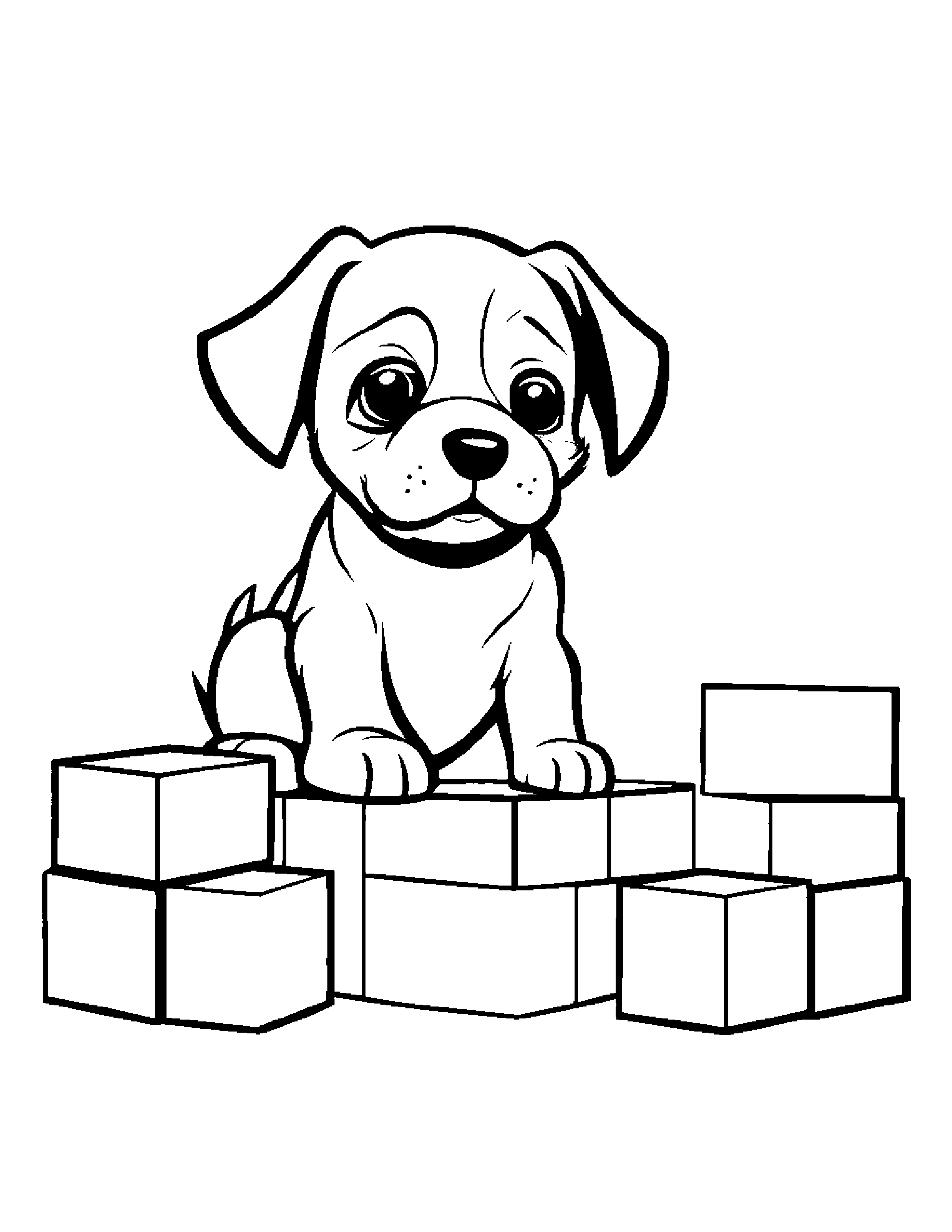 Puppy Stacking Blocks #4 Coloring Page (Free Printable PDF)