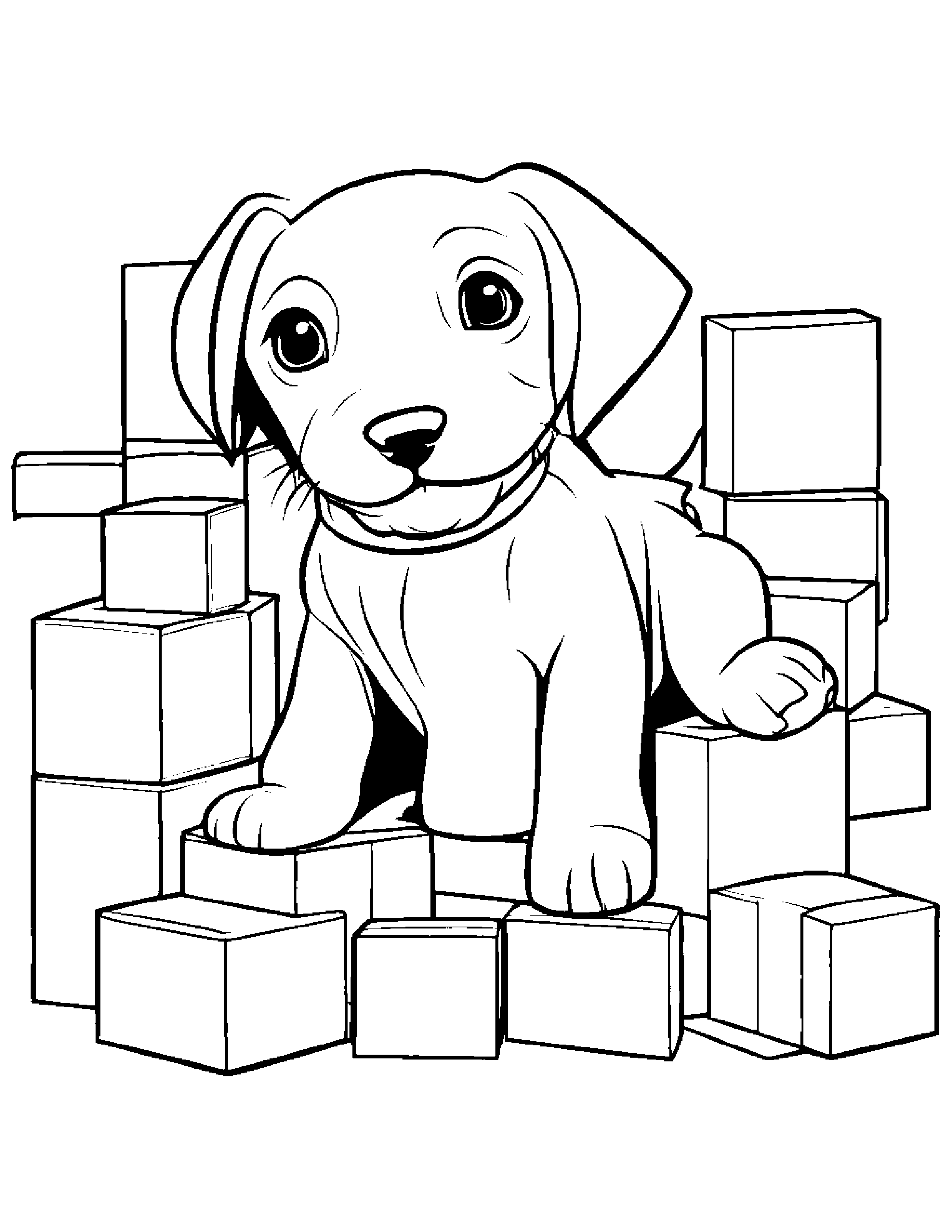 Puppy Stacking Blocks #5 Coloring Page (Free Printable PDF)