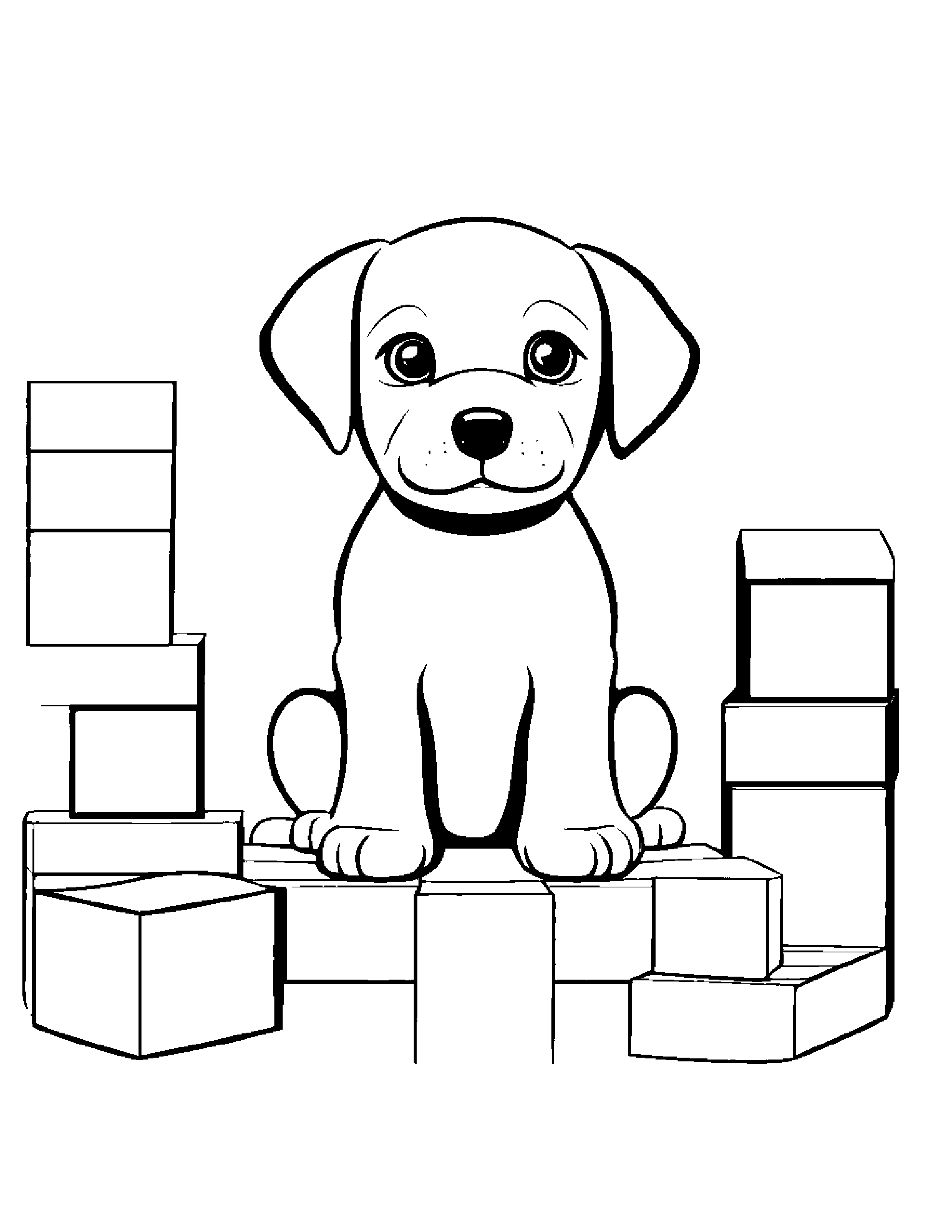 Puppy Stacking Blocks Coloring Page (Free Printable PDF)