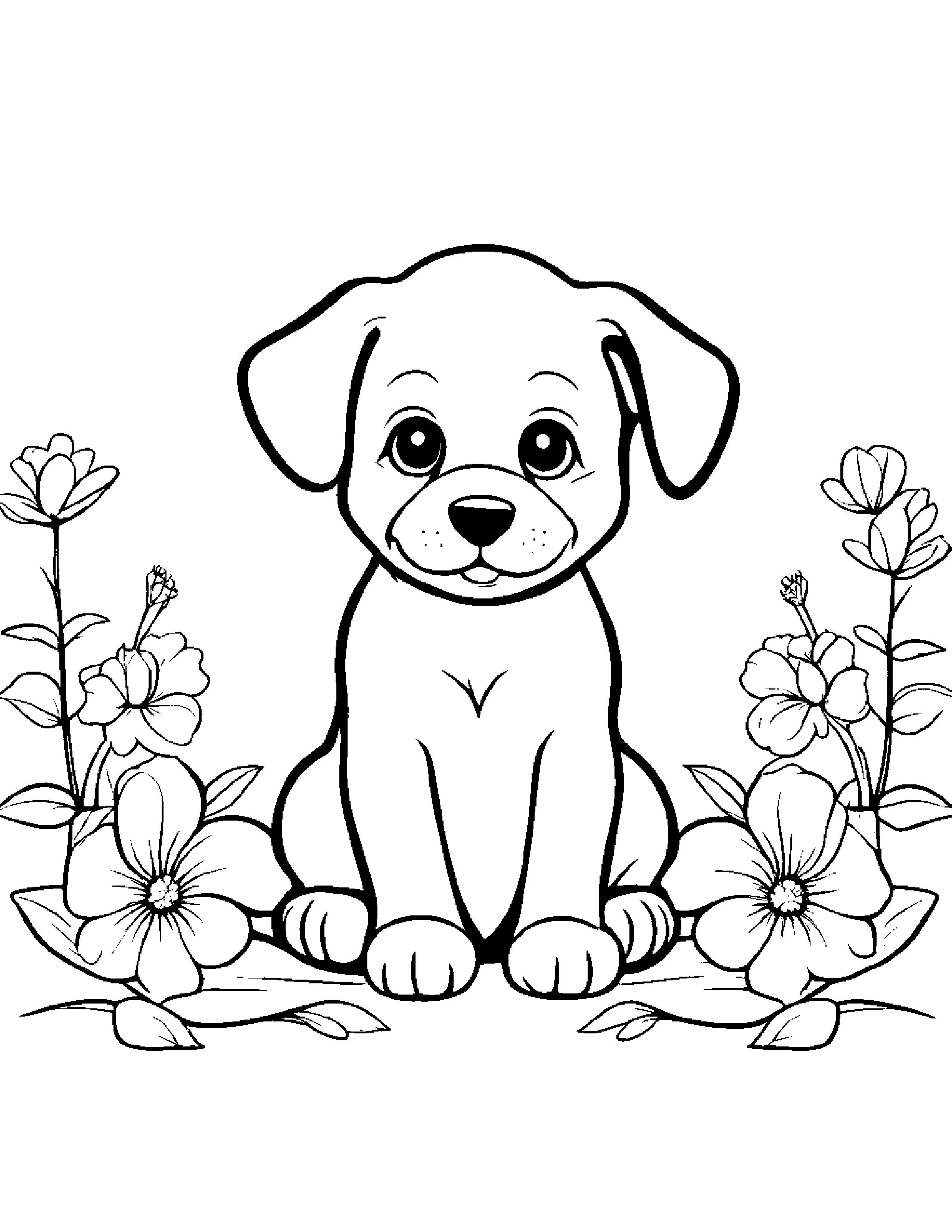 Puppy With A Small Flower #2 Coloring Page (Free Printable PDF)