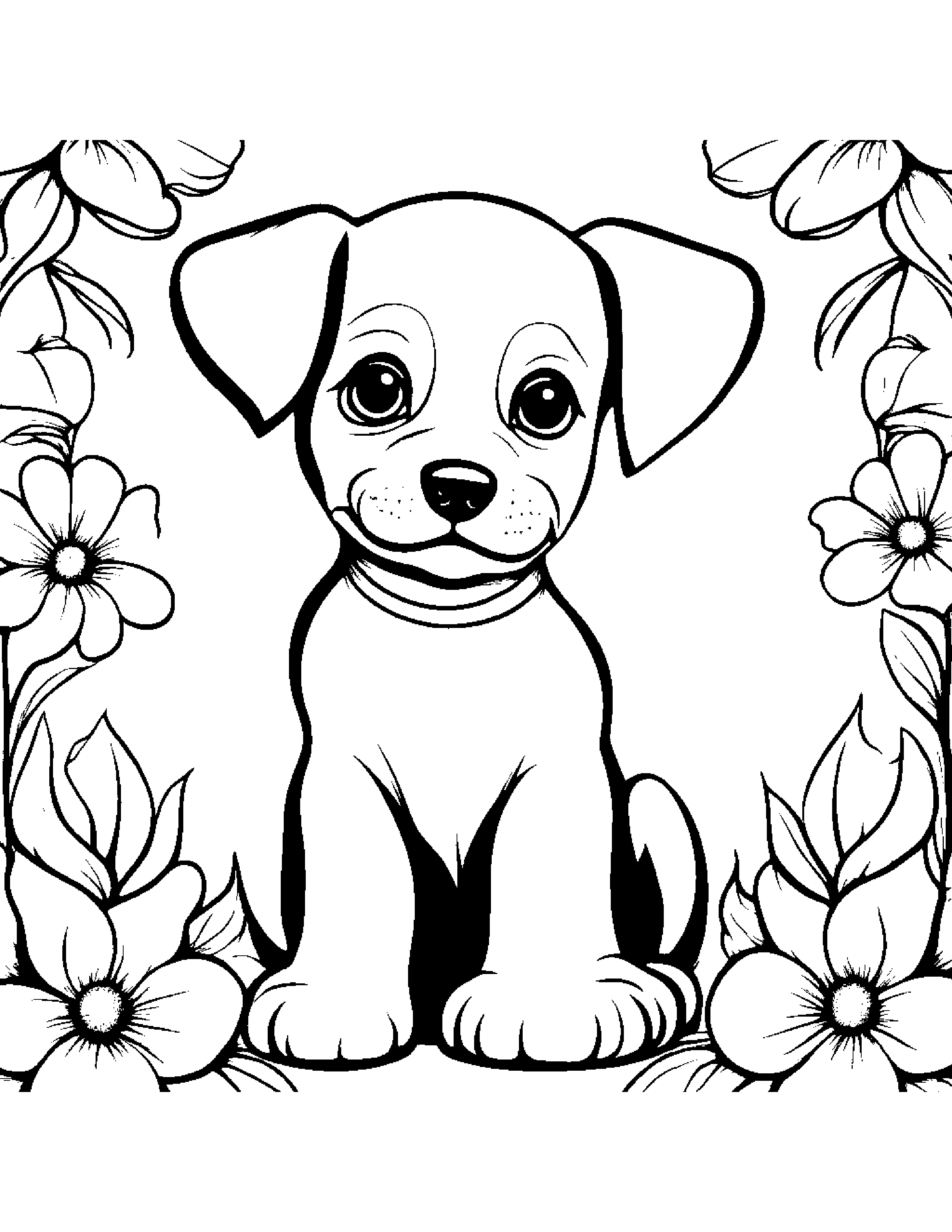 Puppy With A Small Flower #3 Coloring Page (Free Printable PDF)