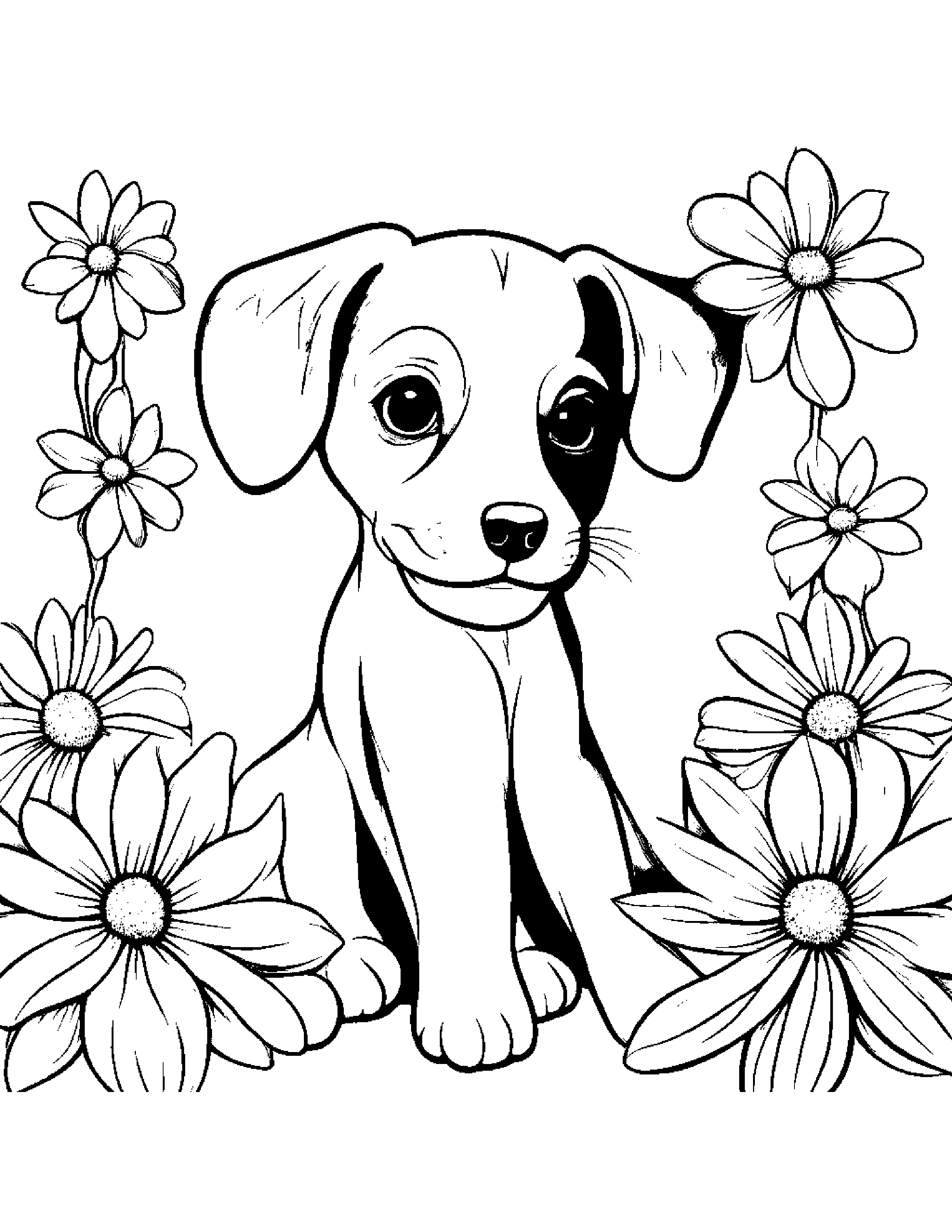 Puppy With A Small Flower #5 Coloring Page (Free Printable PDF)