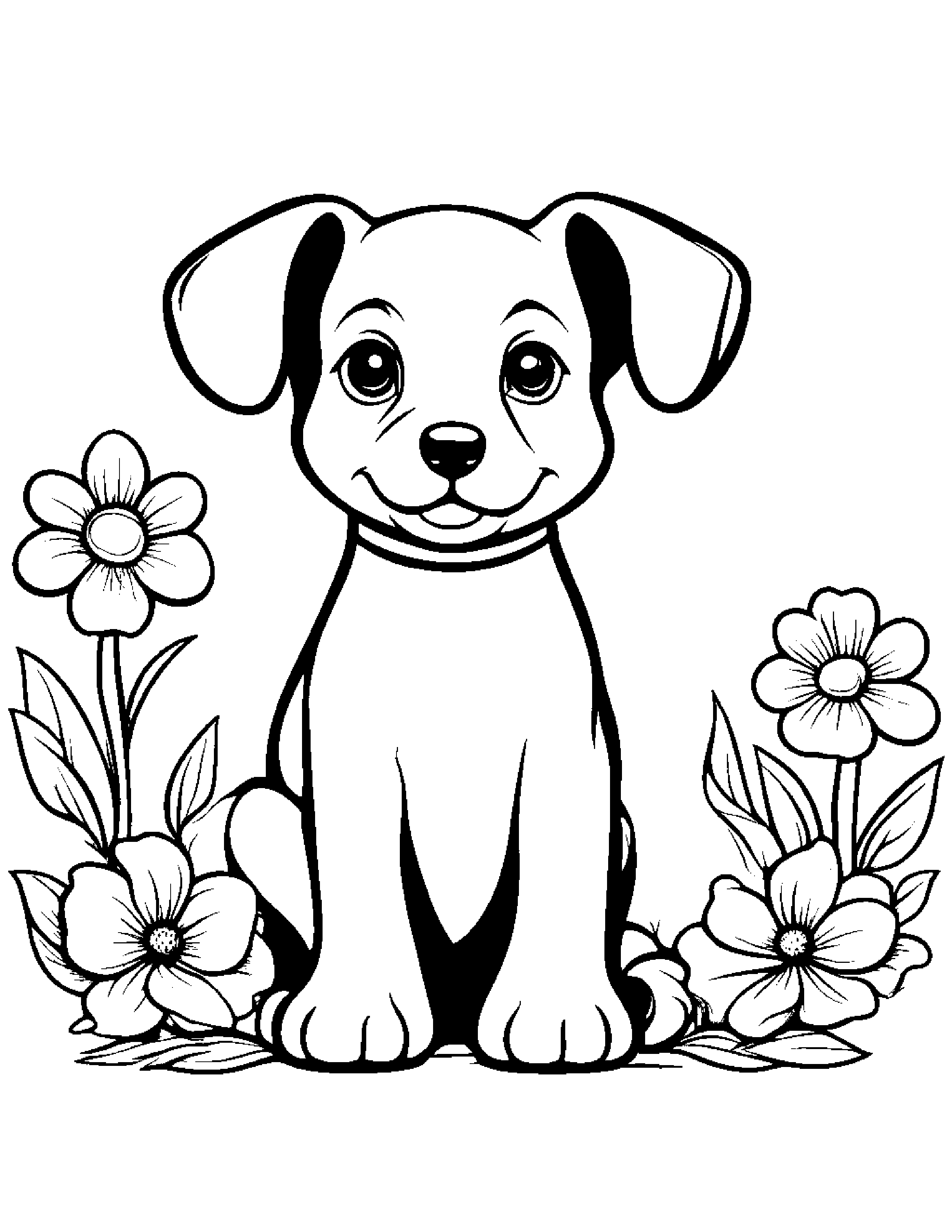 Puppy With A Small Flower Coloring Page (Free Printable PDF)