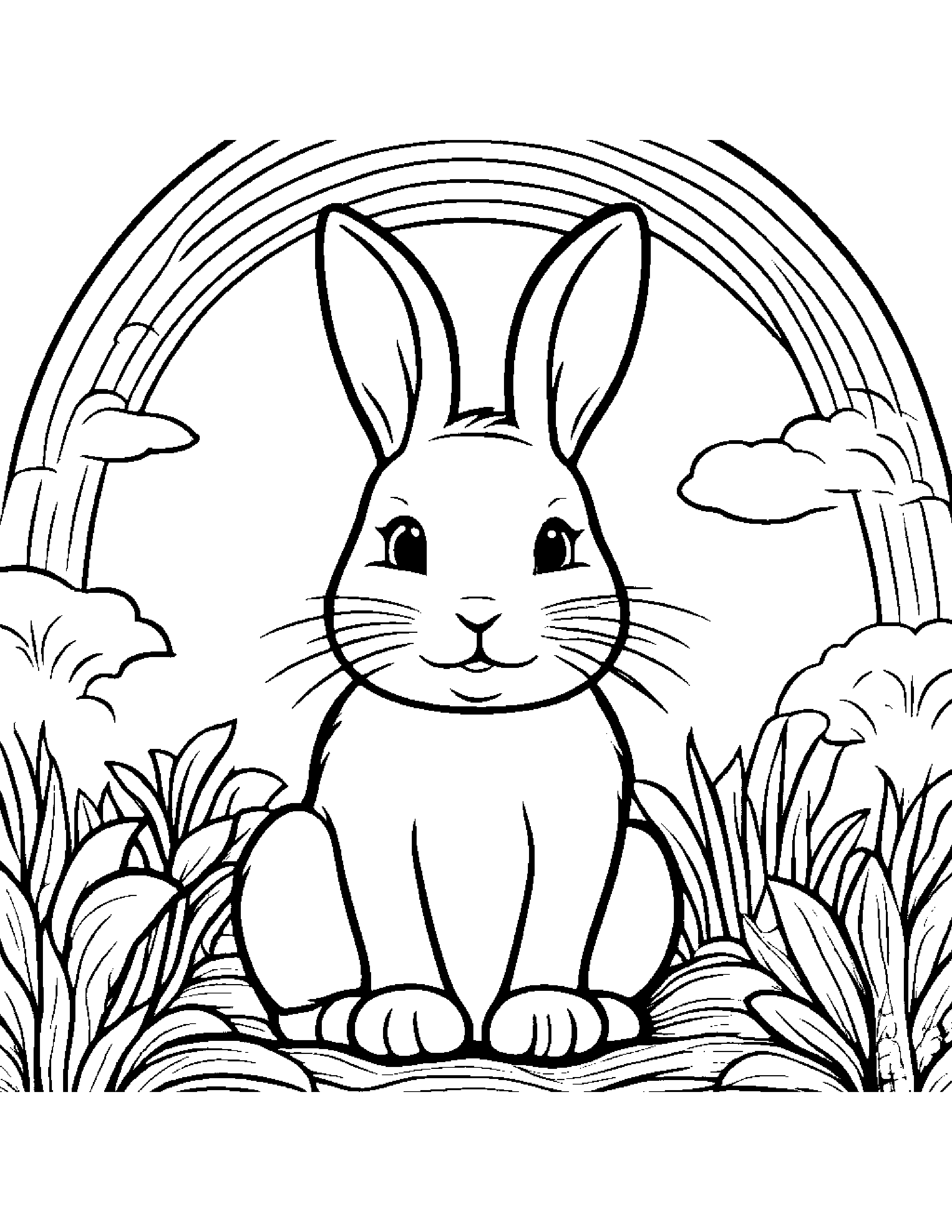 Quiet Bunny Under A Rainbow #3 Coloring Page (Free Printable PDF)