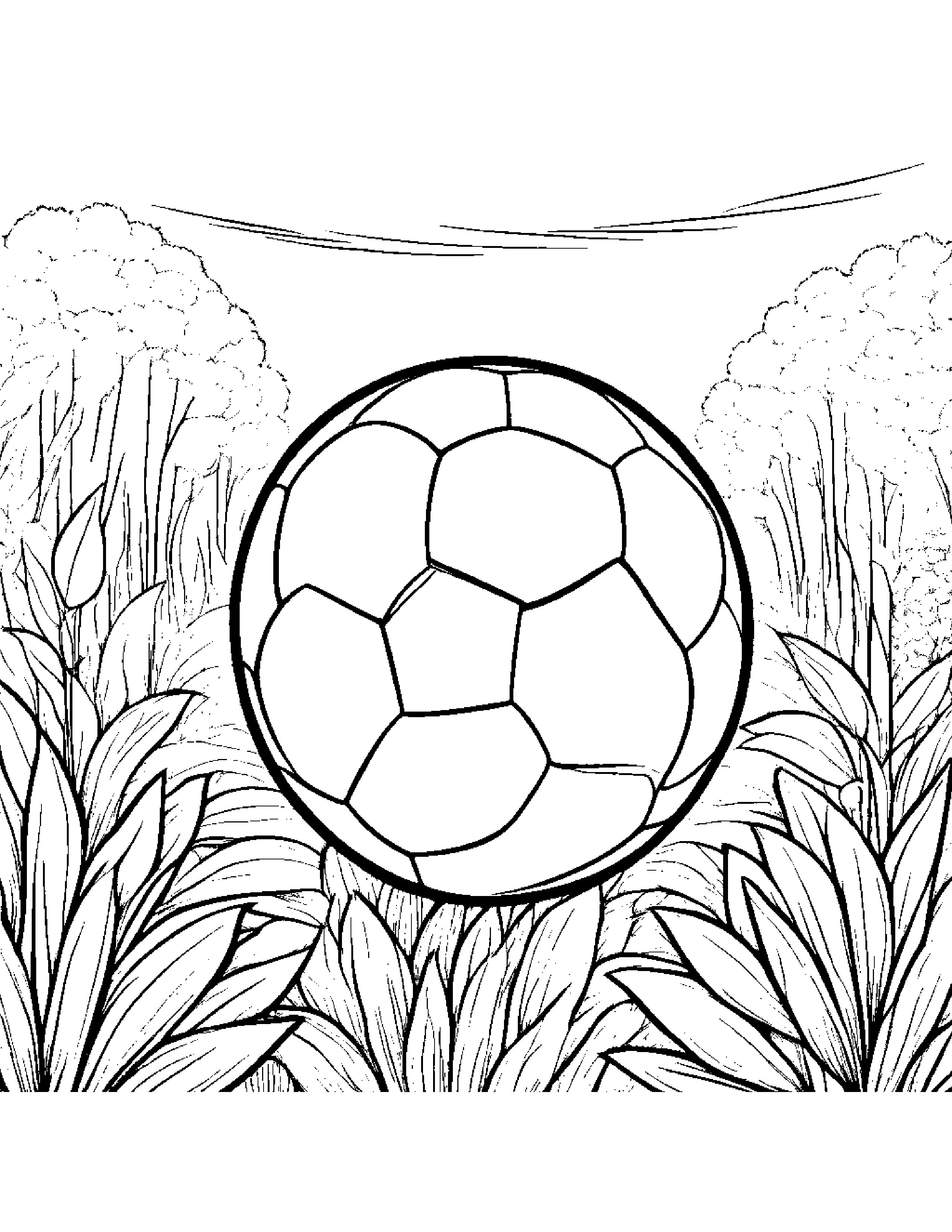 Quiet Soccer Ball In A Cozy Garden #2 Coloring Page (Free Printable PDF)