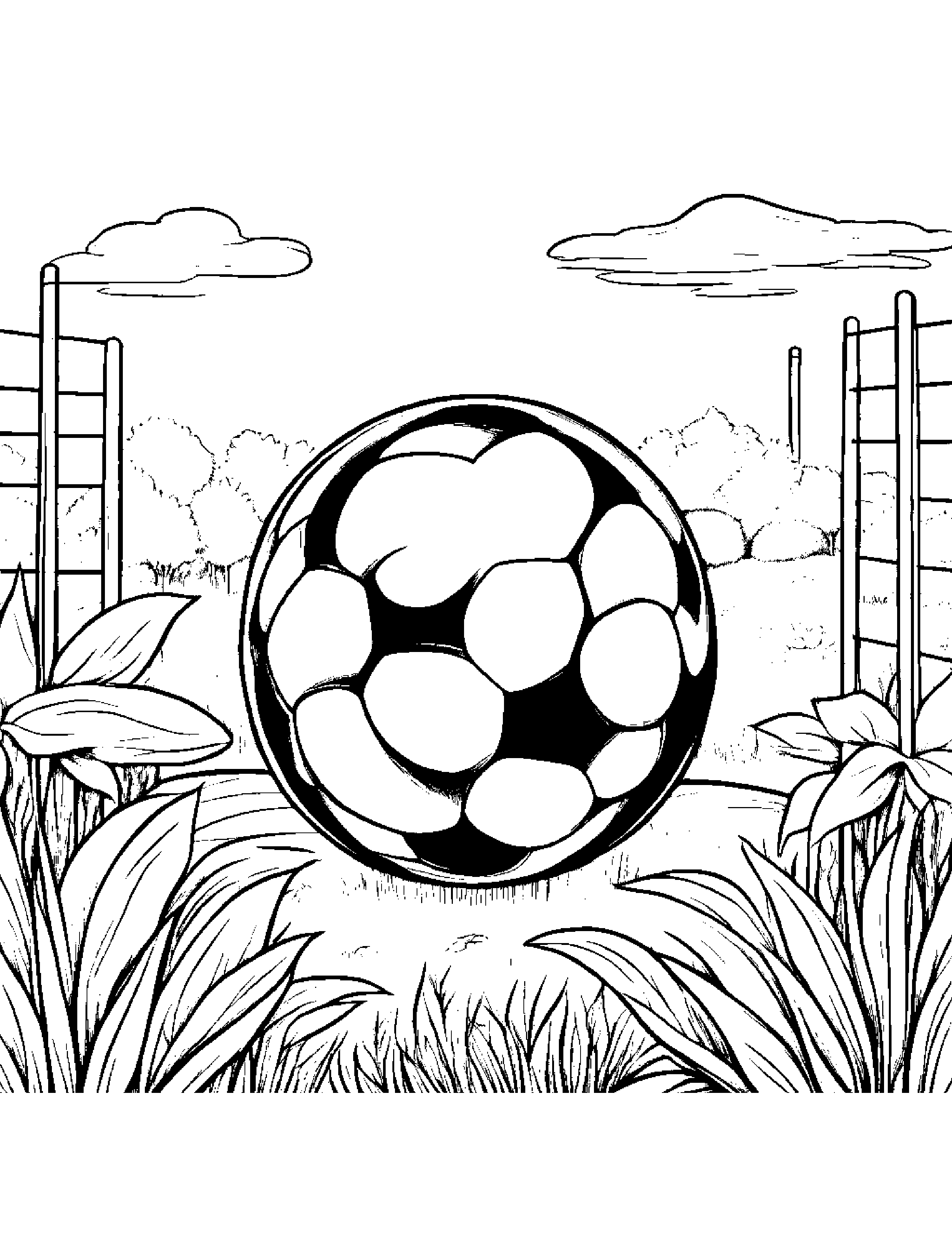 Quiet Soccer Ball In A Cozy Garden #3 Coloring Page (Free Printable PDF)