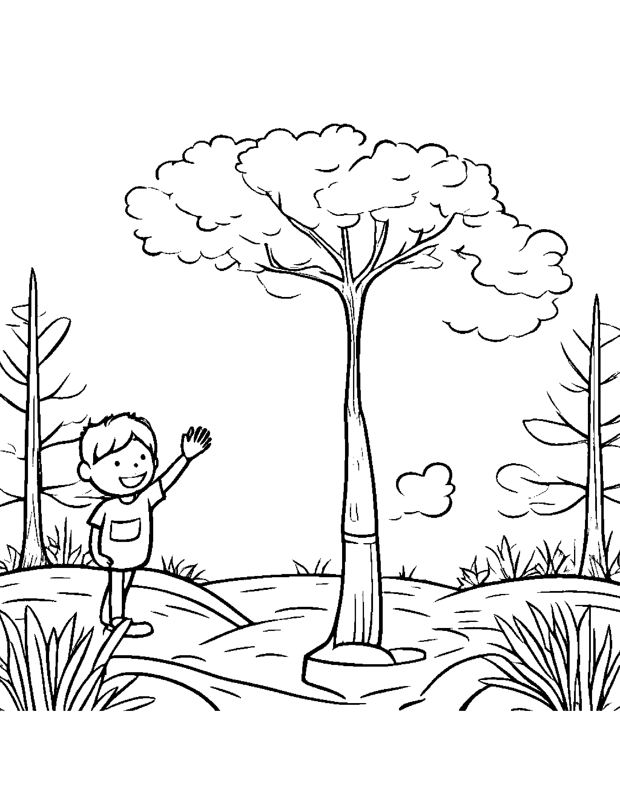 Shovel Giving A High Five By A Little Tree #3 Coloring Page (Free Printable PDF)