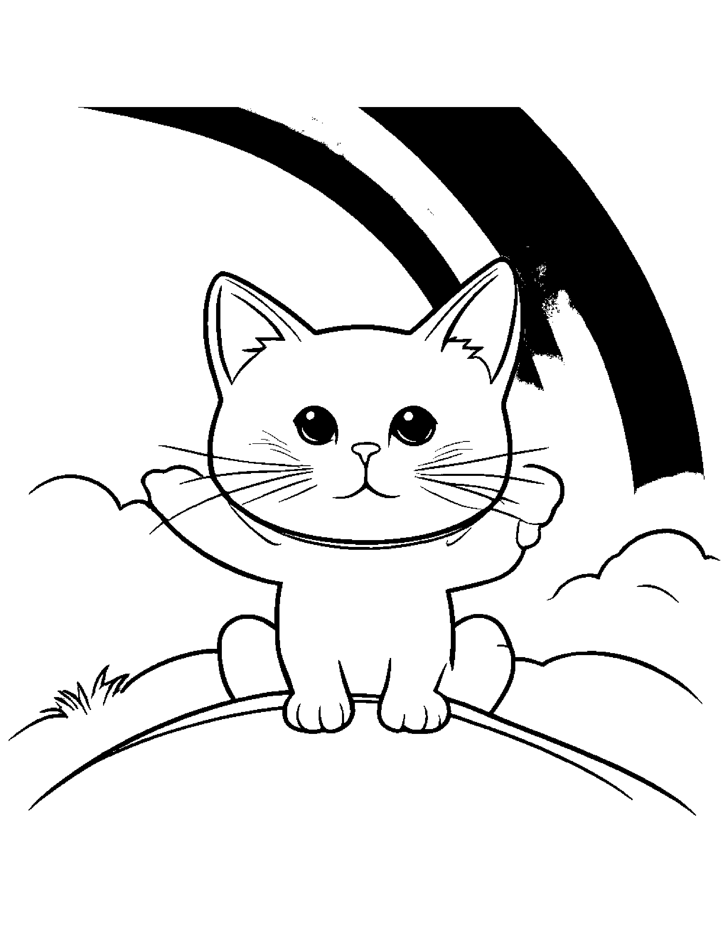Shy Kitty Balancing On A Line Under A Rainbow #5 Coloring Page (Free Printable PDF)