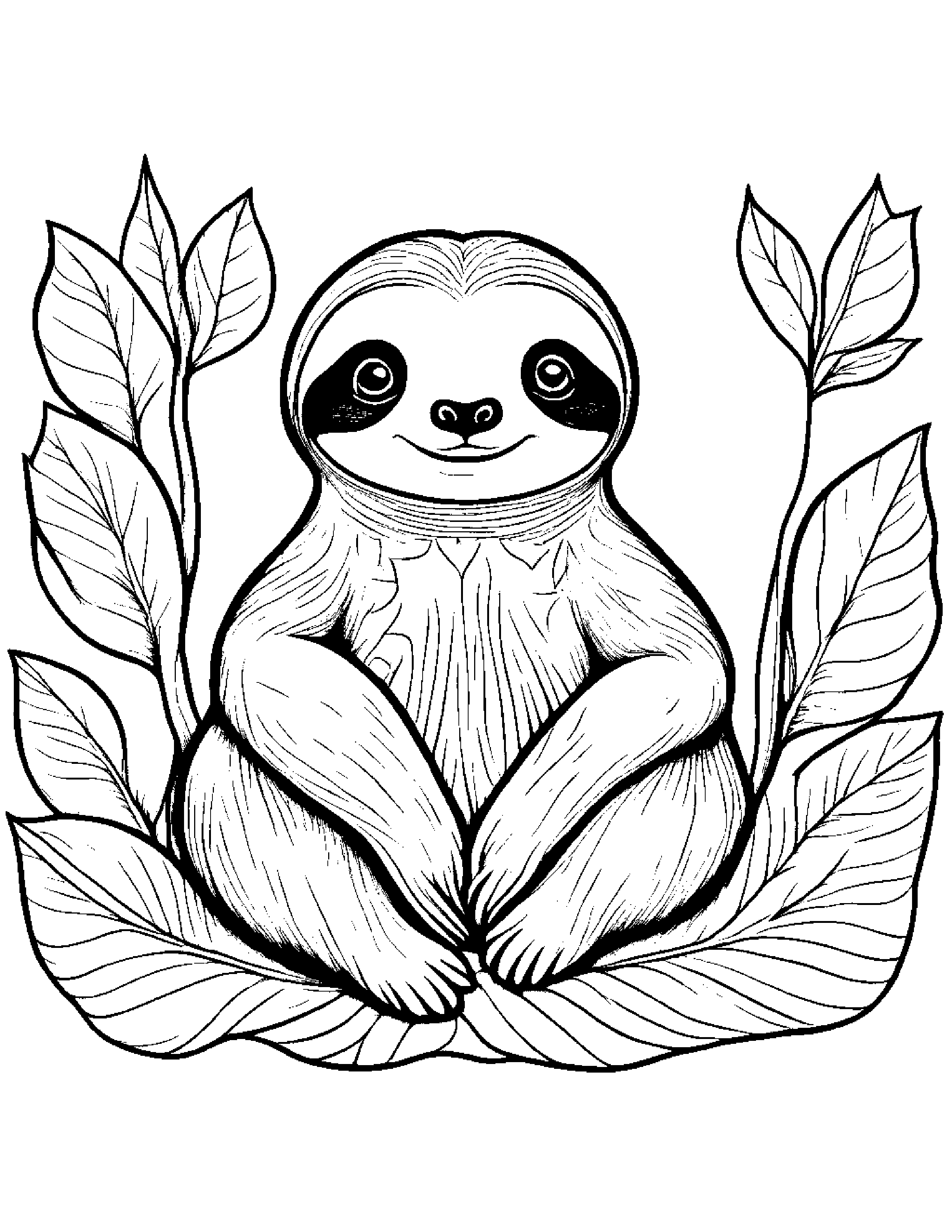 Sloth With A Leaf Sprig #2 Coloring Page (Free Printable PDF)