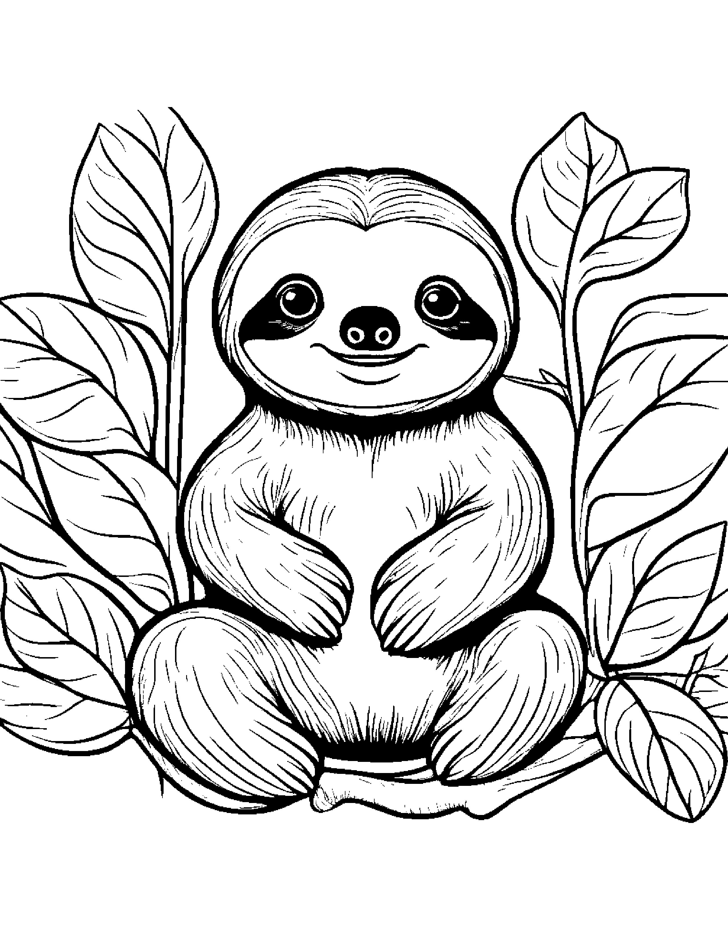 Sloth With A Leaf Sprig #3 Coloring Page (Free Printable PDF)