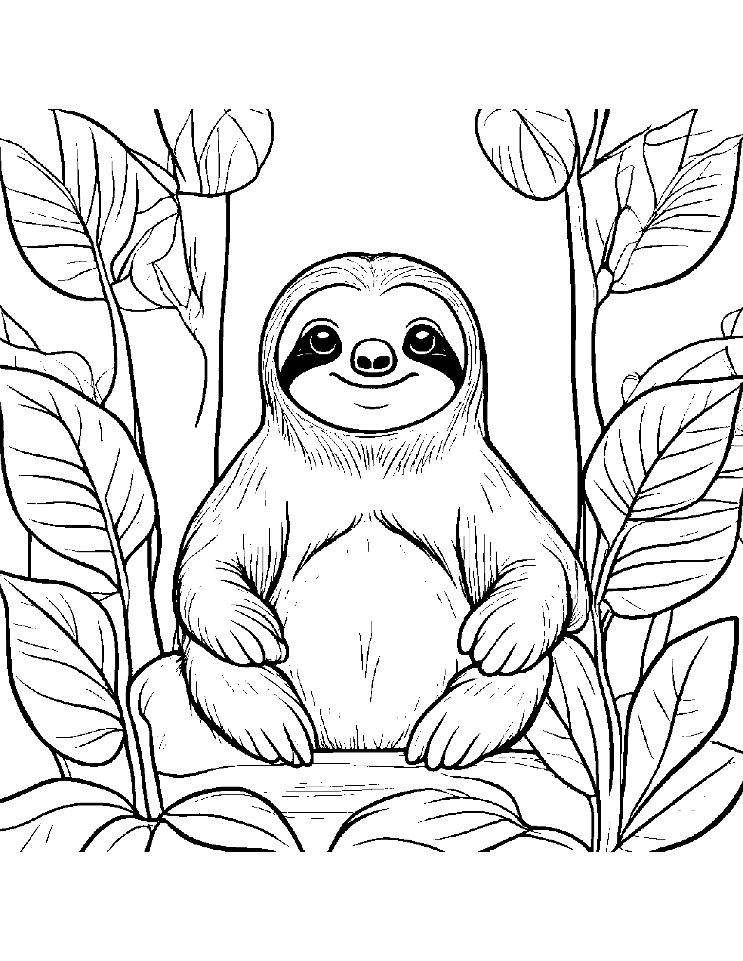 Sloth With A Leaf Sprig Coloring Page (Free Printable PDF)