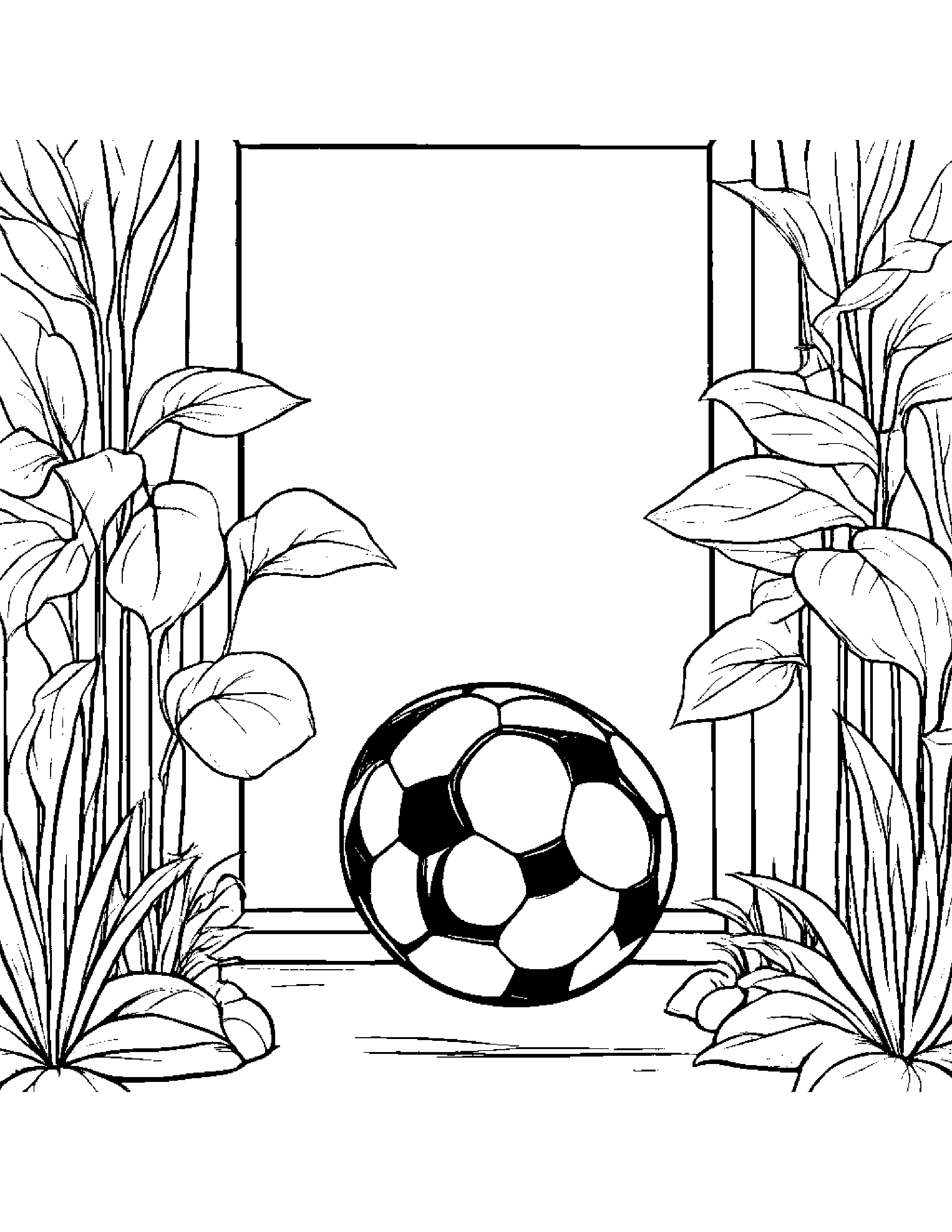 Soccer Ball Watering A Plant By A Reading Nook Coloring Page (Free Printable PDF)