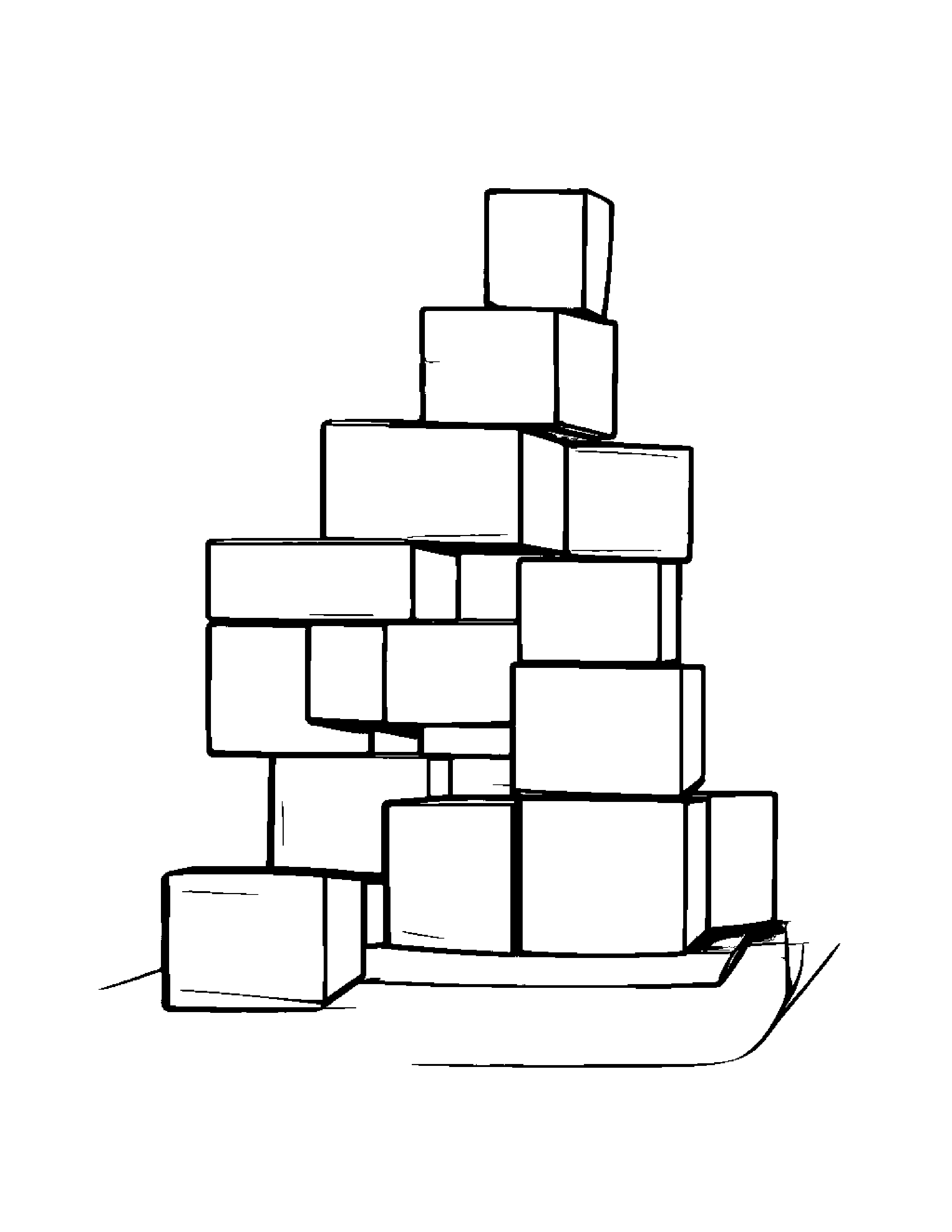 Stack Of Blocks Balancing On A Line #3 Coloring Page (Free Printable PDF)