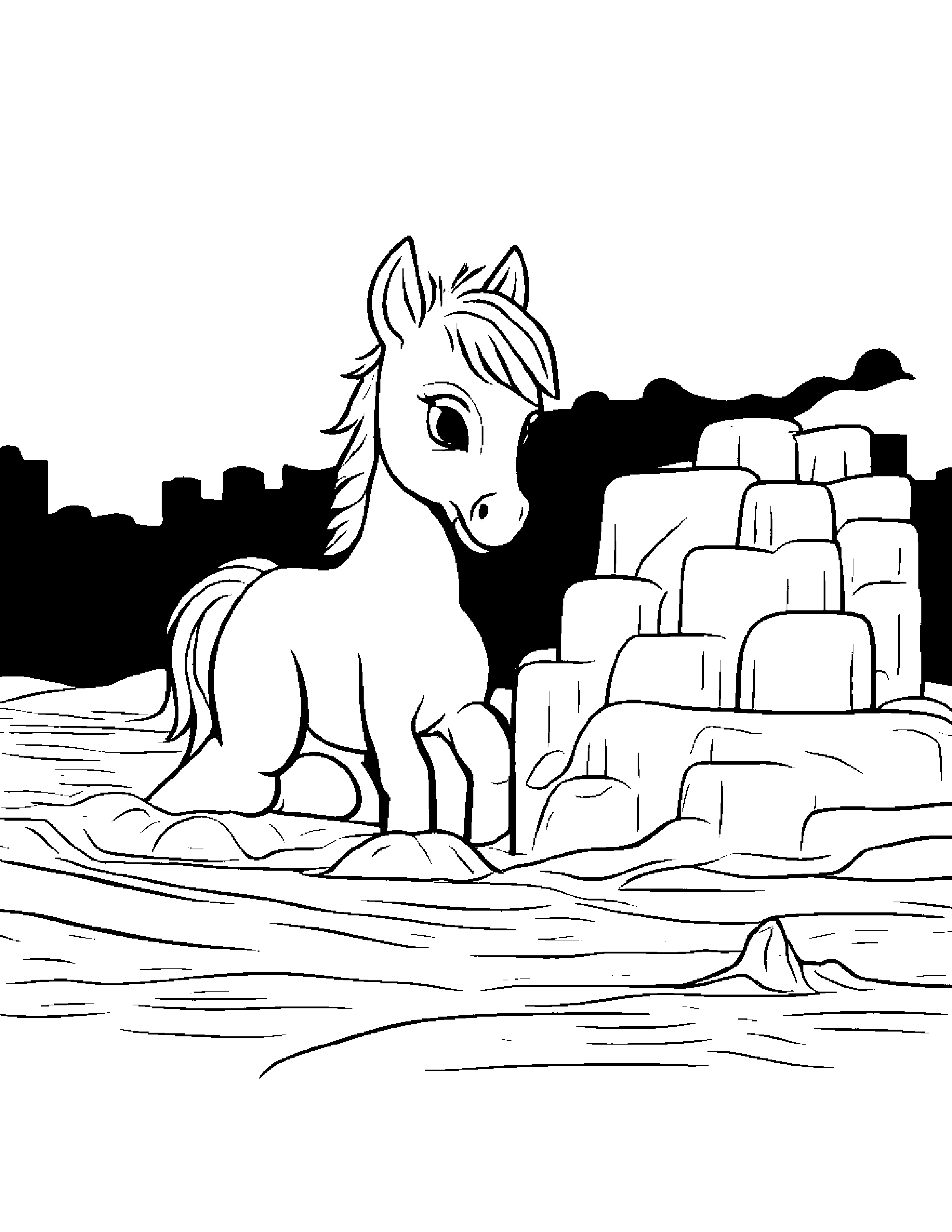 Sunny Foal Building A Sandcastle At The Playground #4 Coloring Page (Free Printable PDF)
