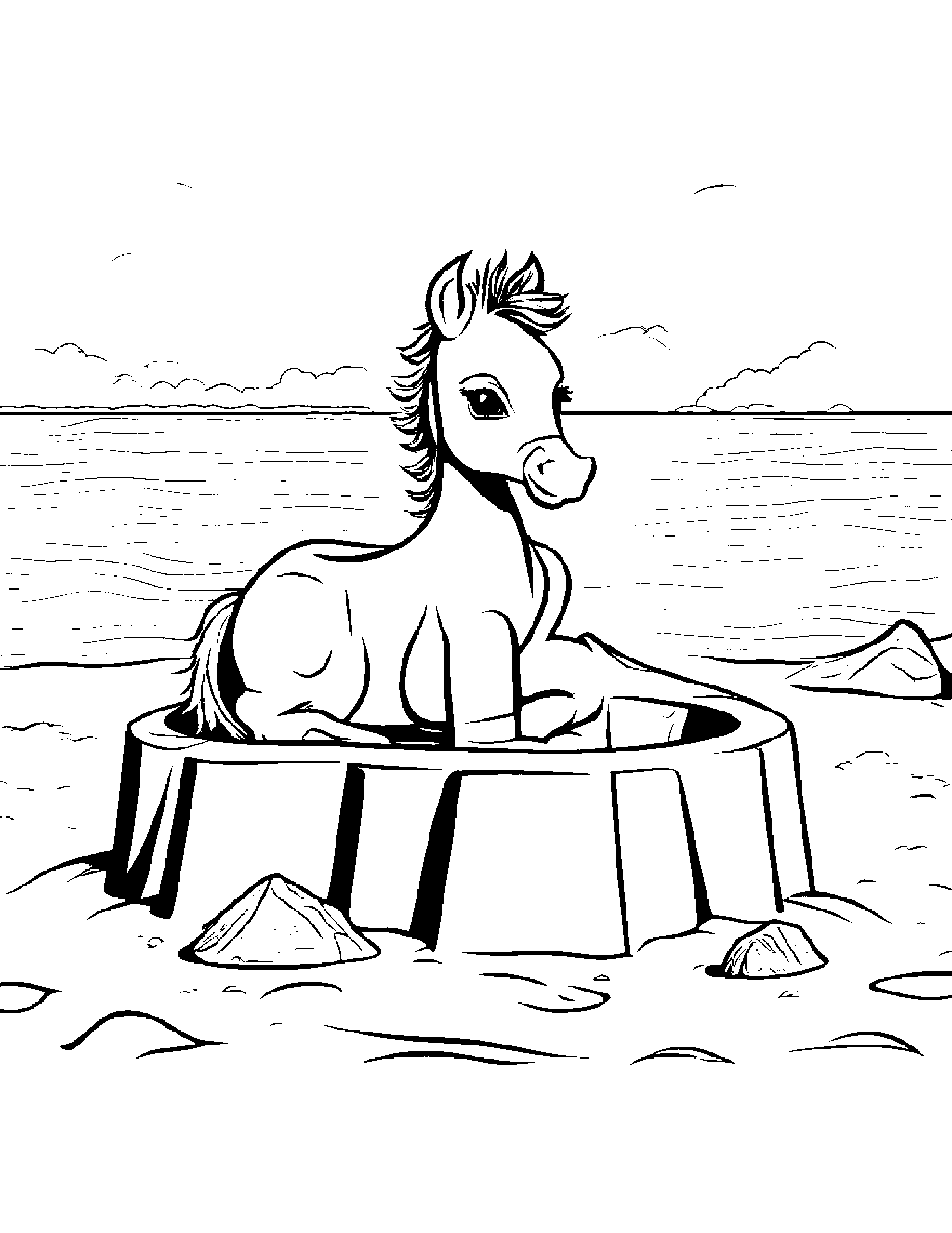 Sunny Foal Building A Sandcastle At The Playground Coloring Page (Free Printable PDF)