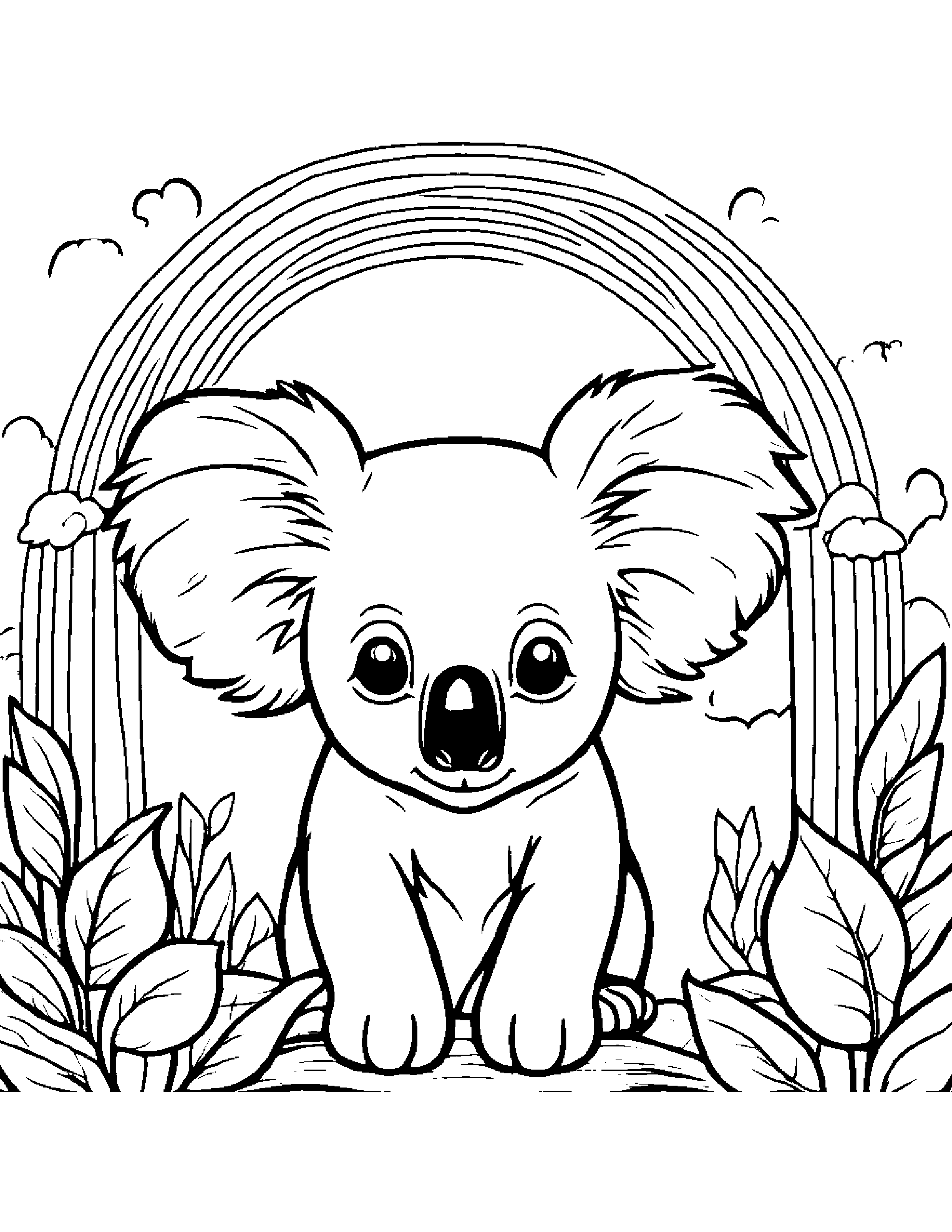Sunny Koala Under A Rainbow #2 Coloring Page (Free Printable PDF)