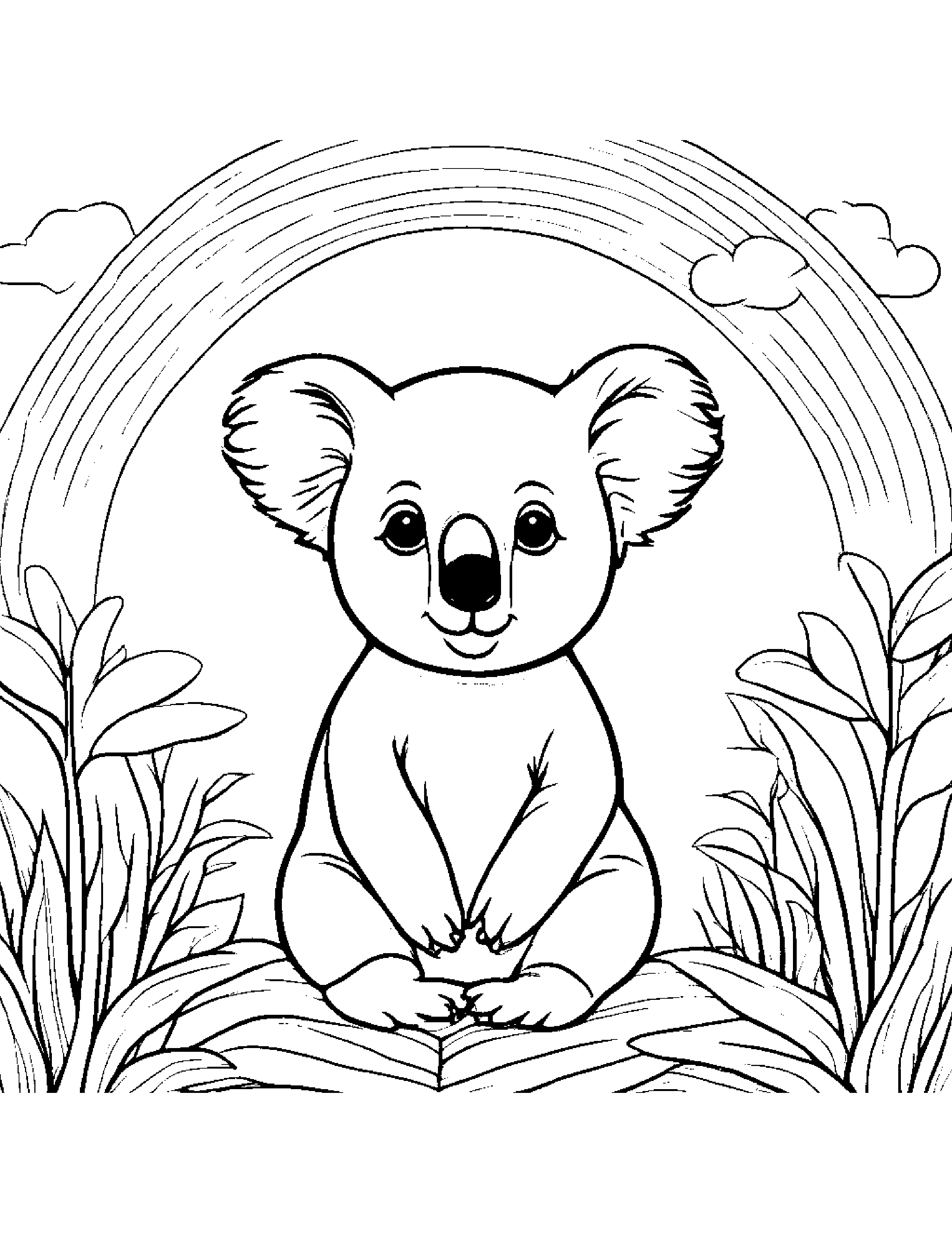 Sunny Koala Under A Rainbow Coloring Page (Free Printable PDF)