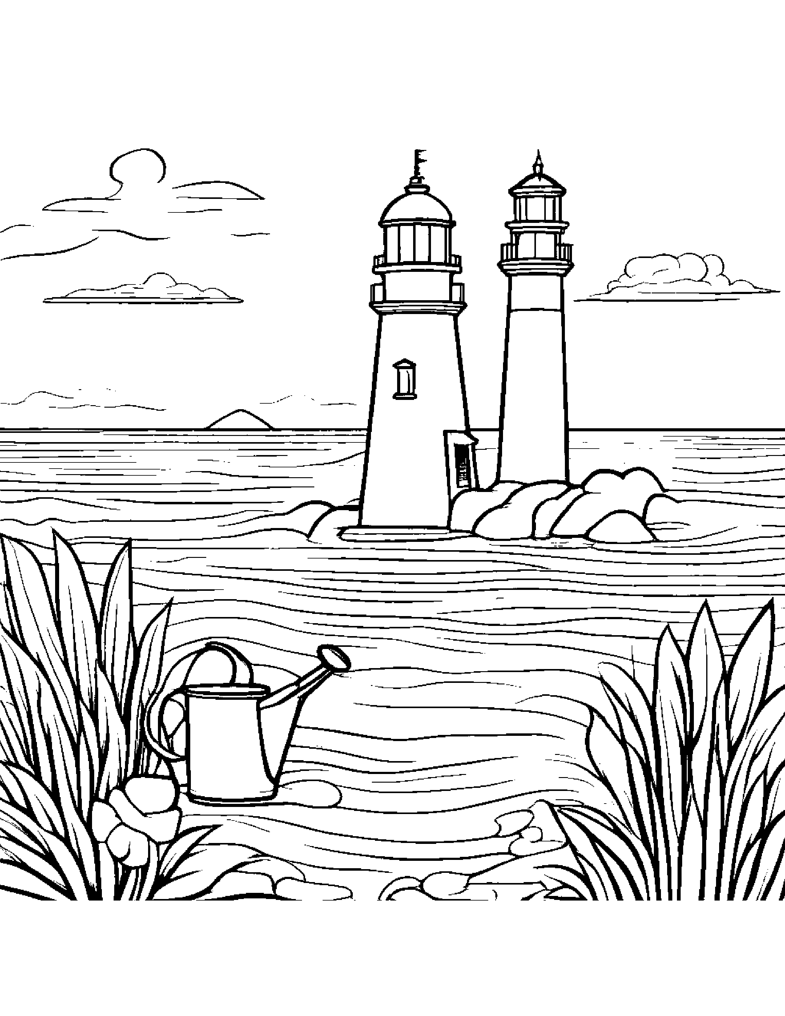 Watering Can Playing Pat-A-Cake Near A Lighthouse #3 Coloring Page (Free Printable PDF)