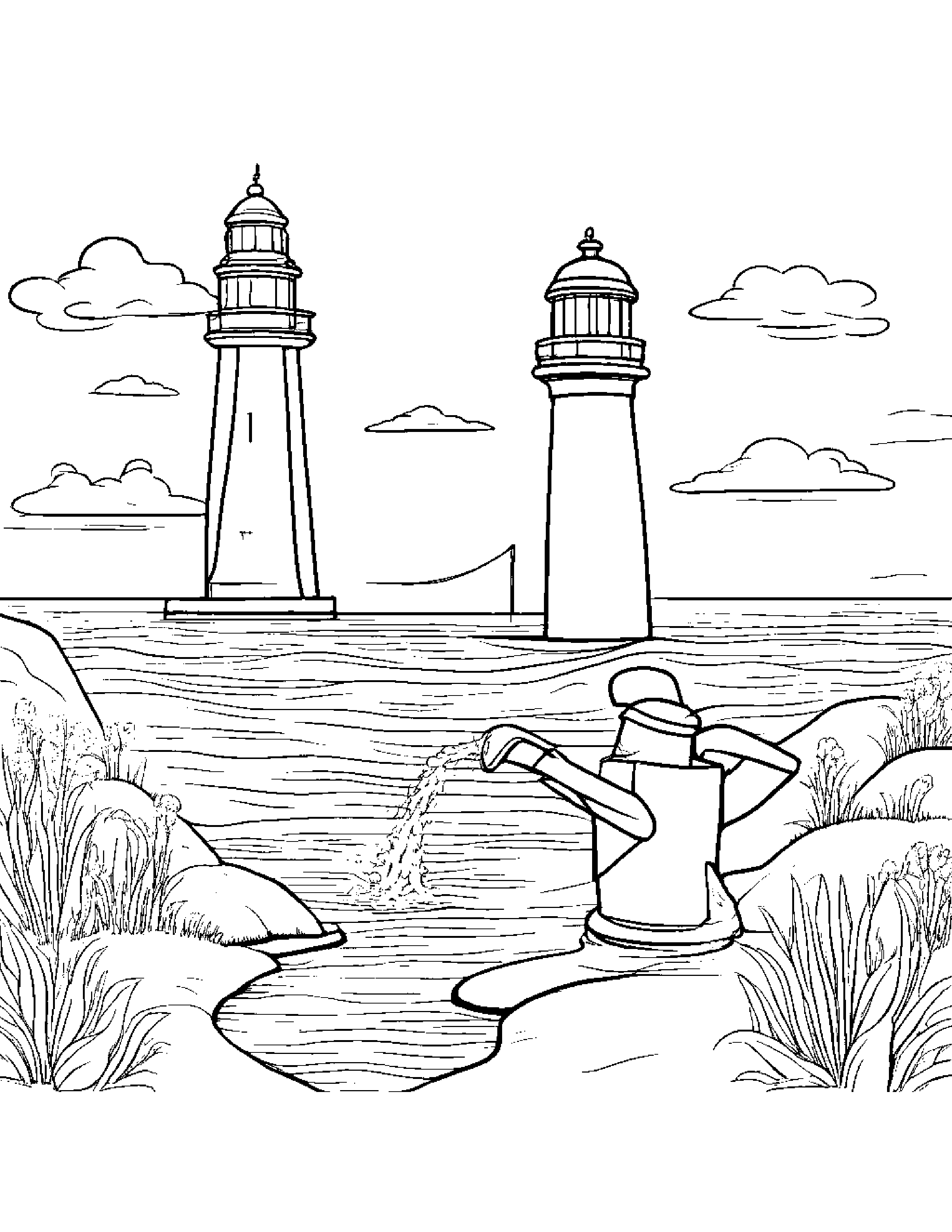 Watering Can Playing Pat-A-Cake Near A Lighthouse #5 Coloring Page (Free Printable PDF)