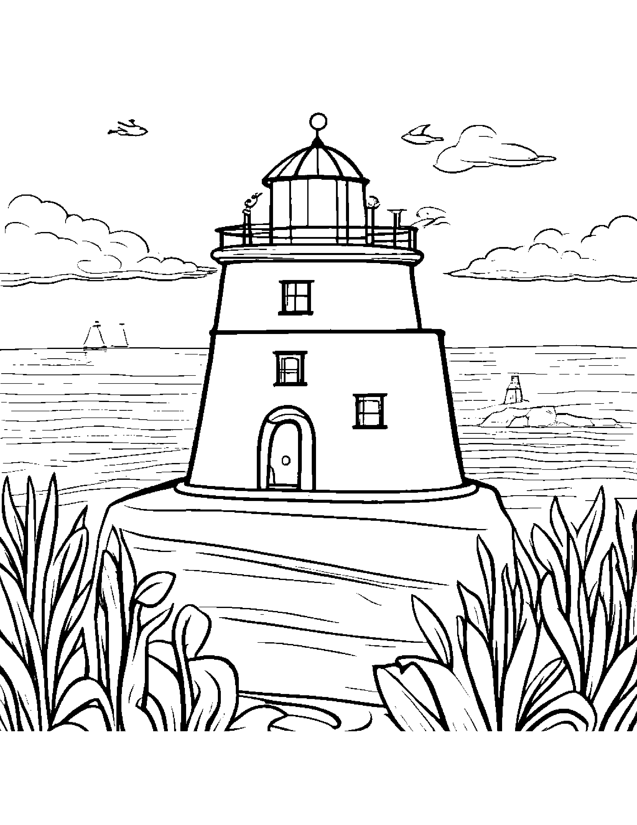 Watering Can Playing Pat-A-Cake Near A Lighthouse Coloring Page (Free Printable PDF)