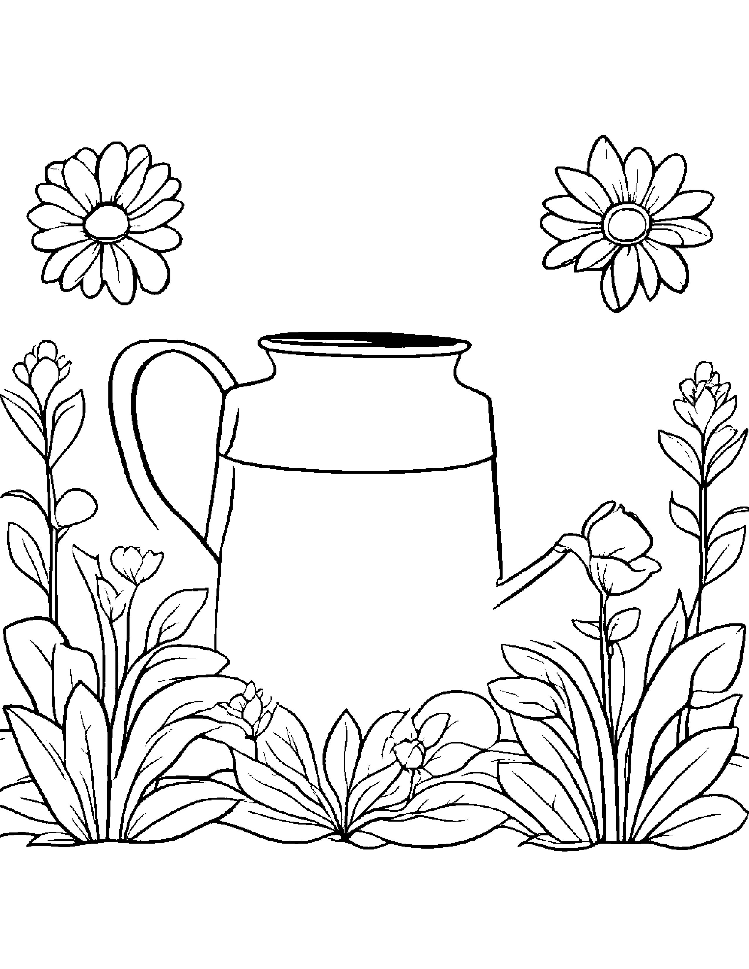 Watering Can Sharing #2 Coloring Page (Free Printable PDF)