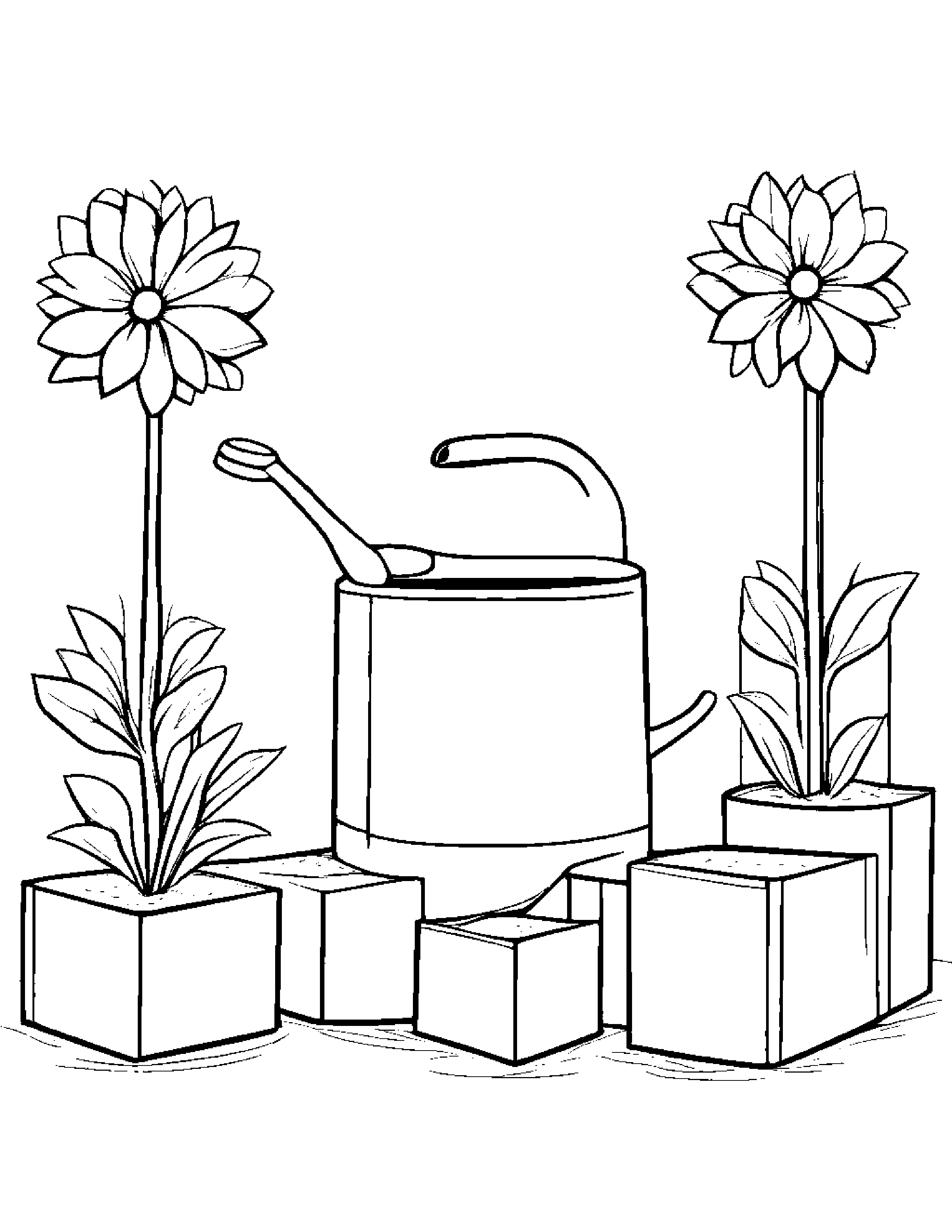 Watering Can Stacking Blocks Coloring Page (Free Printable PDF)