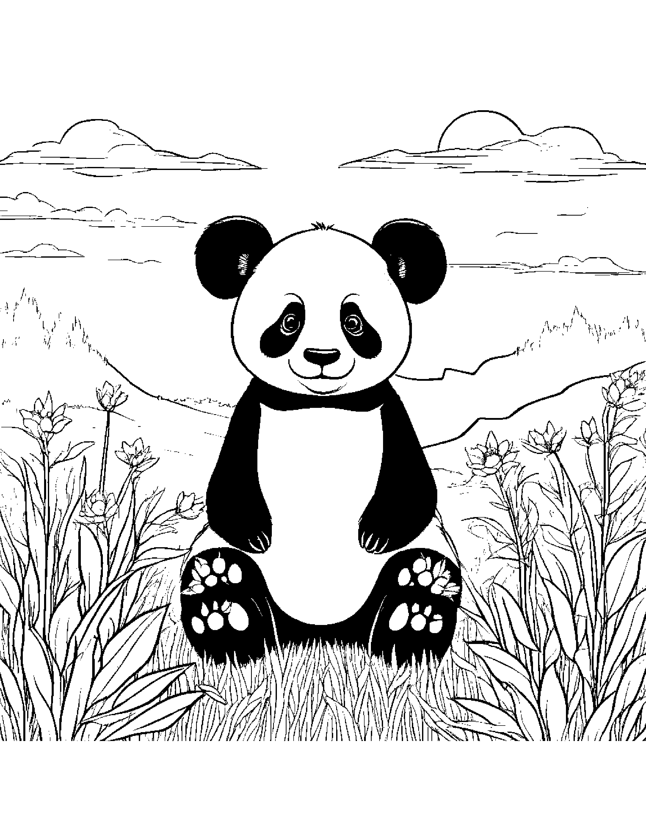 Zippy Panda In A Sunny Meadow #2 Coloring Page (Free Printable PDF)