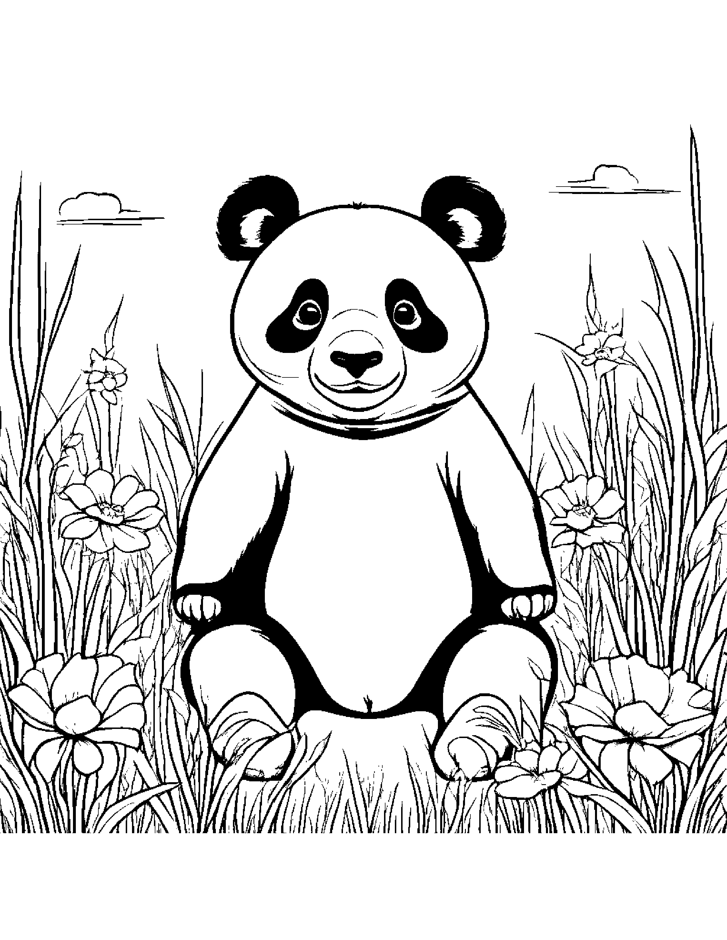 Zippy Panda In A Sunny Meadow Coloring Page (Free Printable PDF)