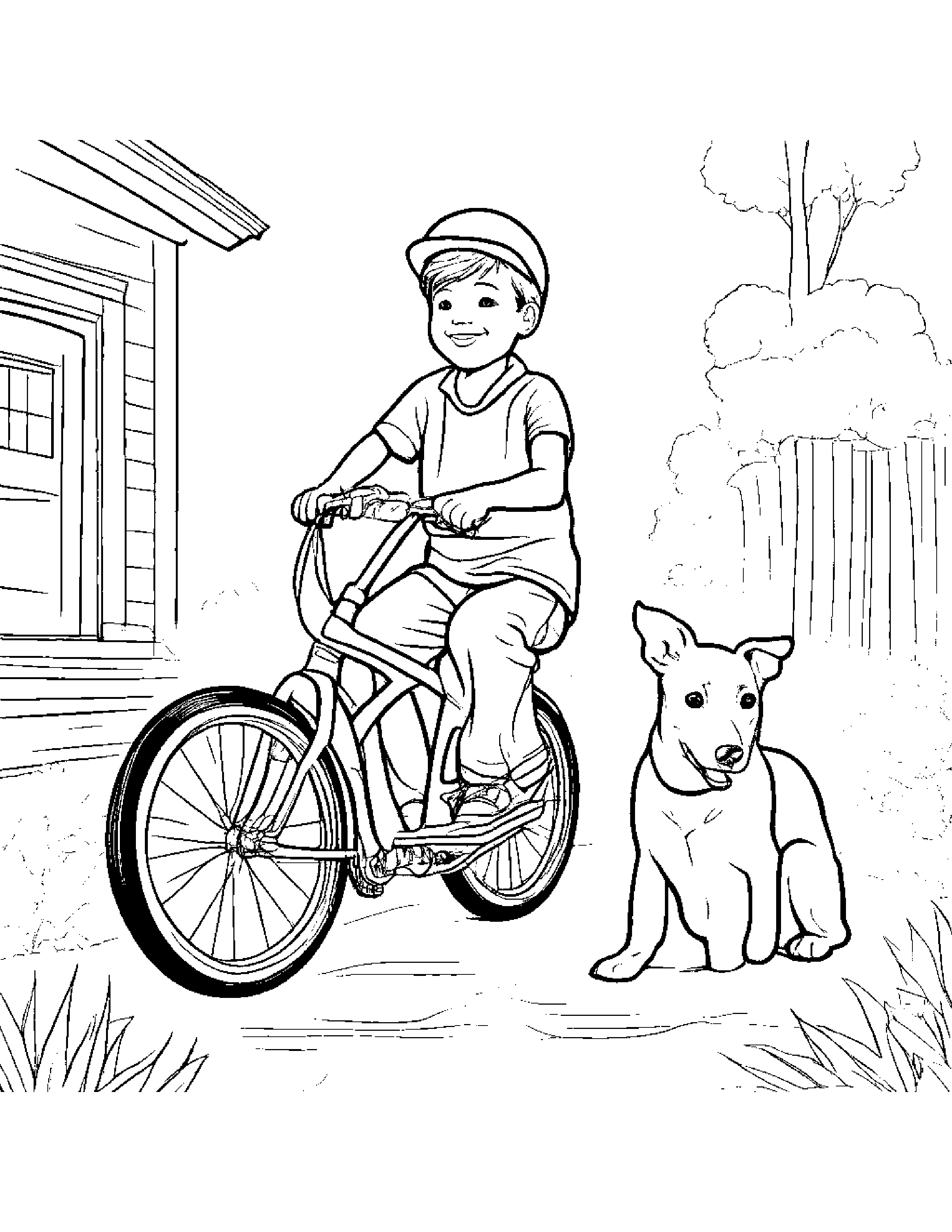 A Boy And His Dog On A Bike Coloring Page (Free Printable PDF)