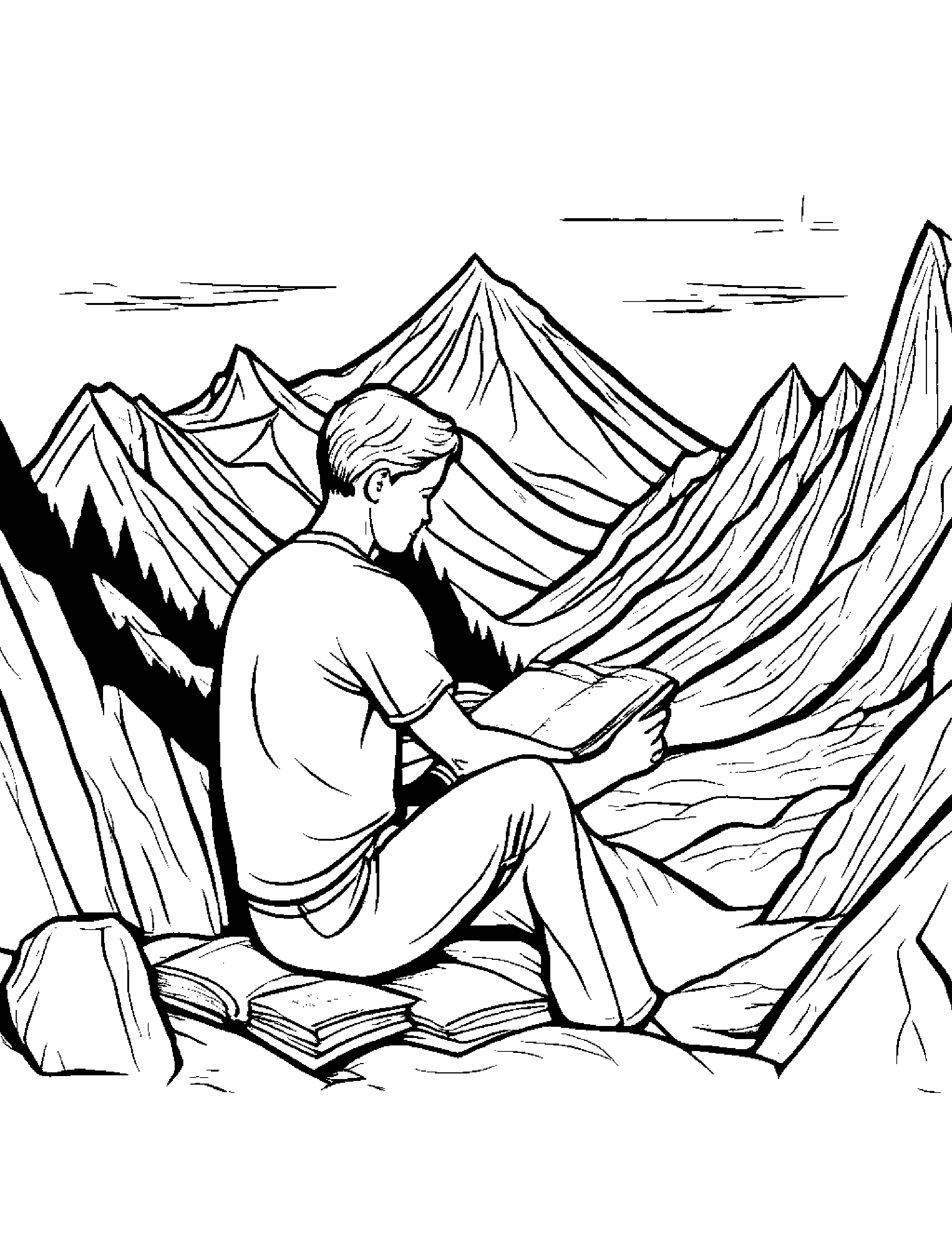Mountain Reading A Book #2 Coloring Page (Free Printable PDF)