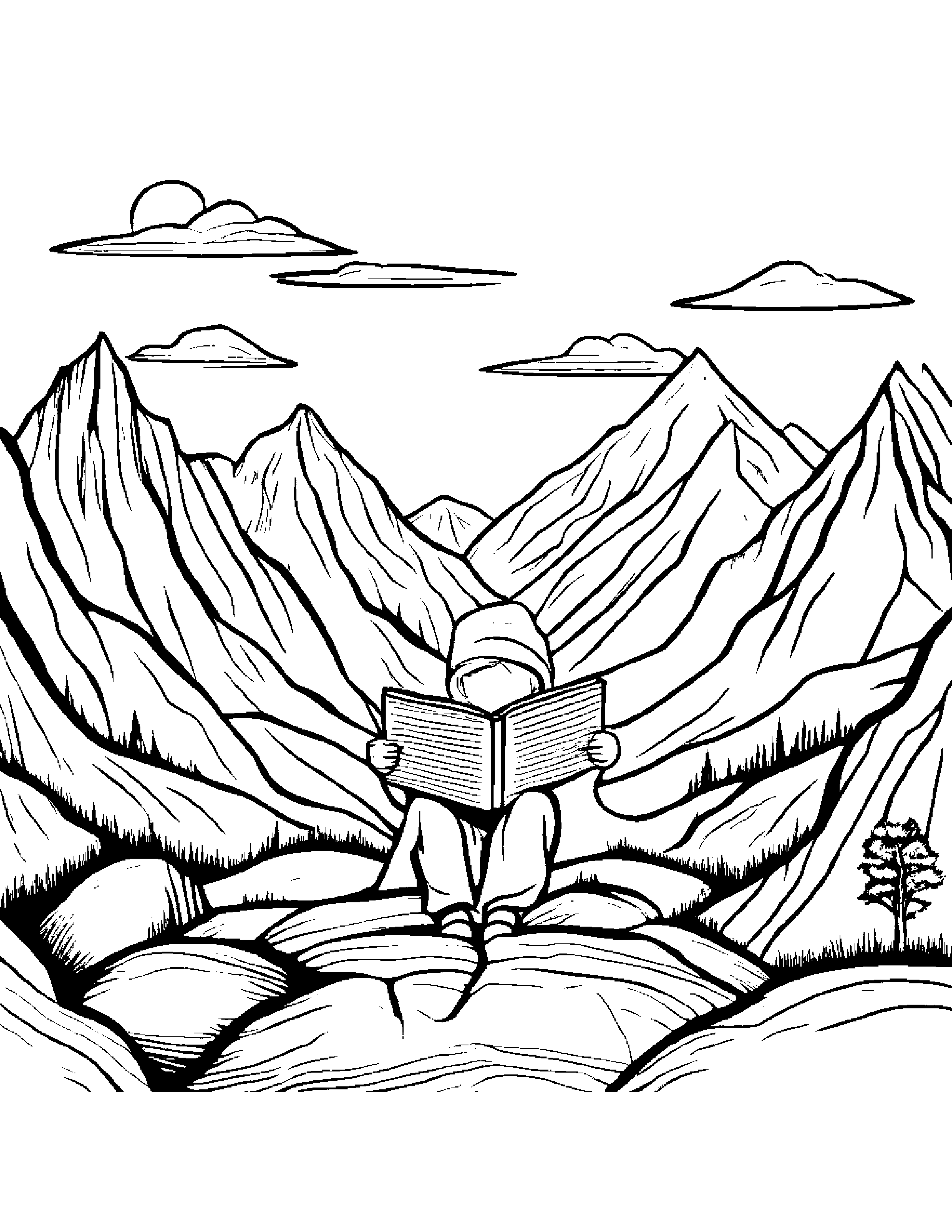 Mountain Reading A Book #3 Coloring Page (Free Printable PDF)