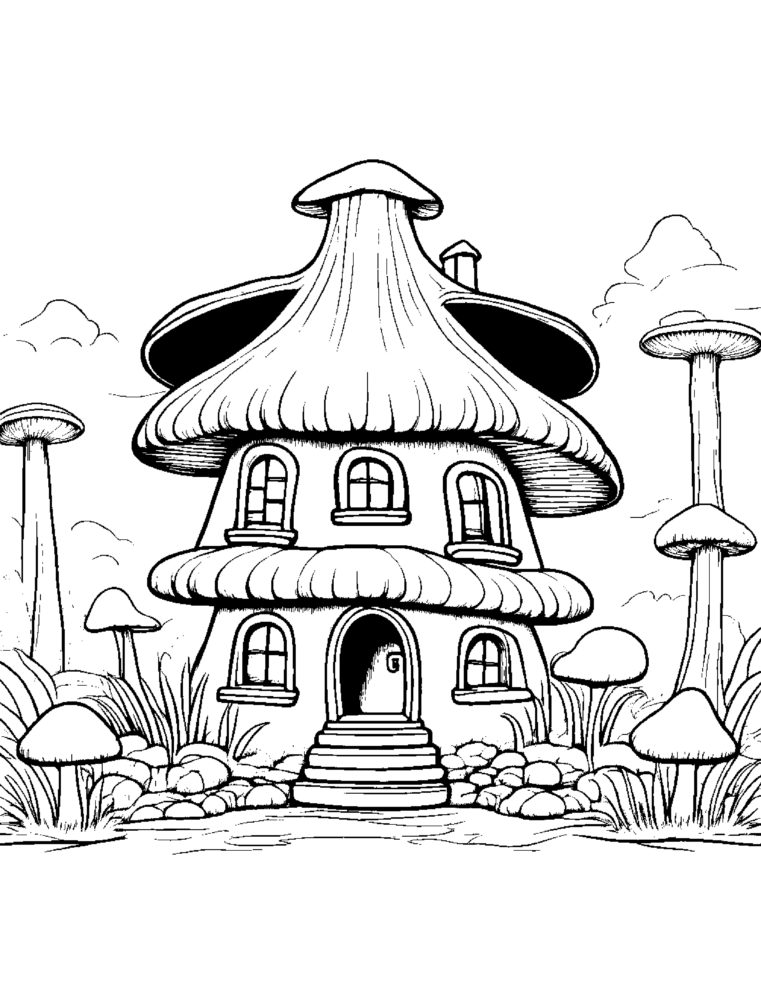 Mushroom House Reading A Book #2 Coloring Page (Free Printable PDF)
