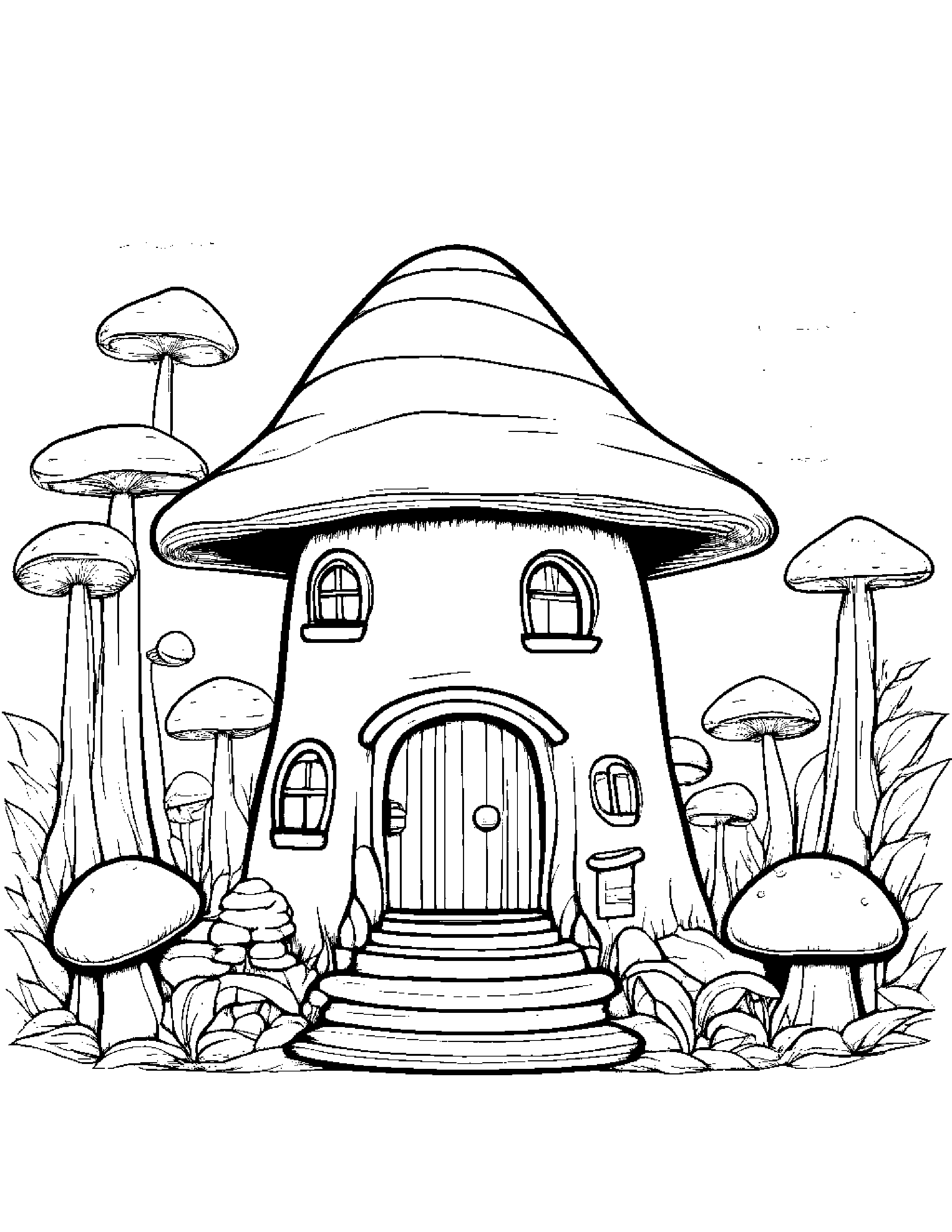 Mushroom House Reading A Book #3 Coloring Page (Free Printable PDF)