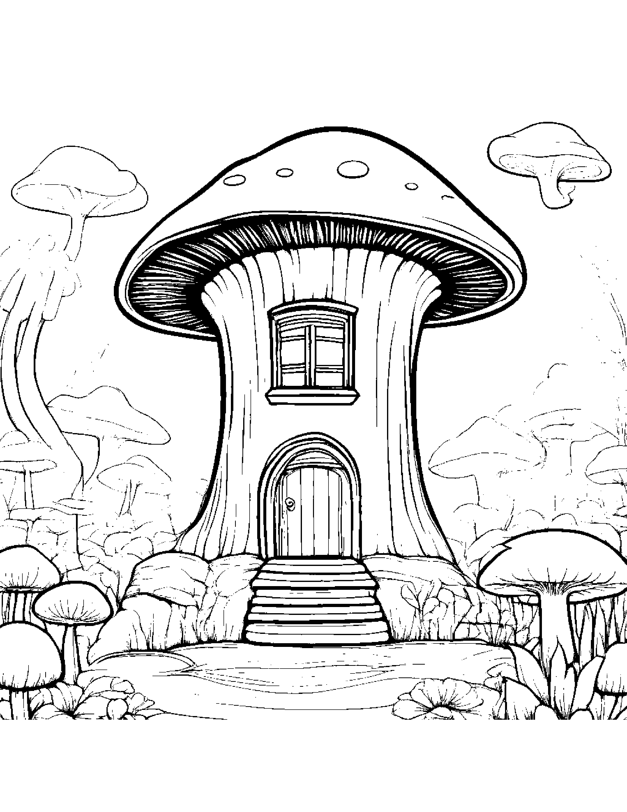 Mushroom House Reading A Book Coloring Page (Free Printable PDF)