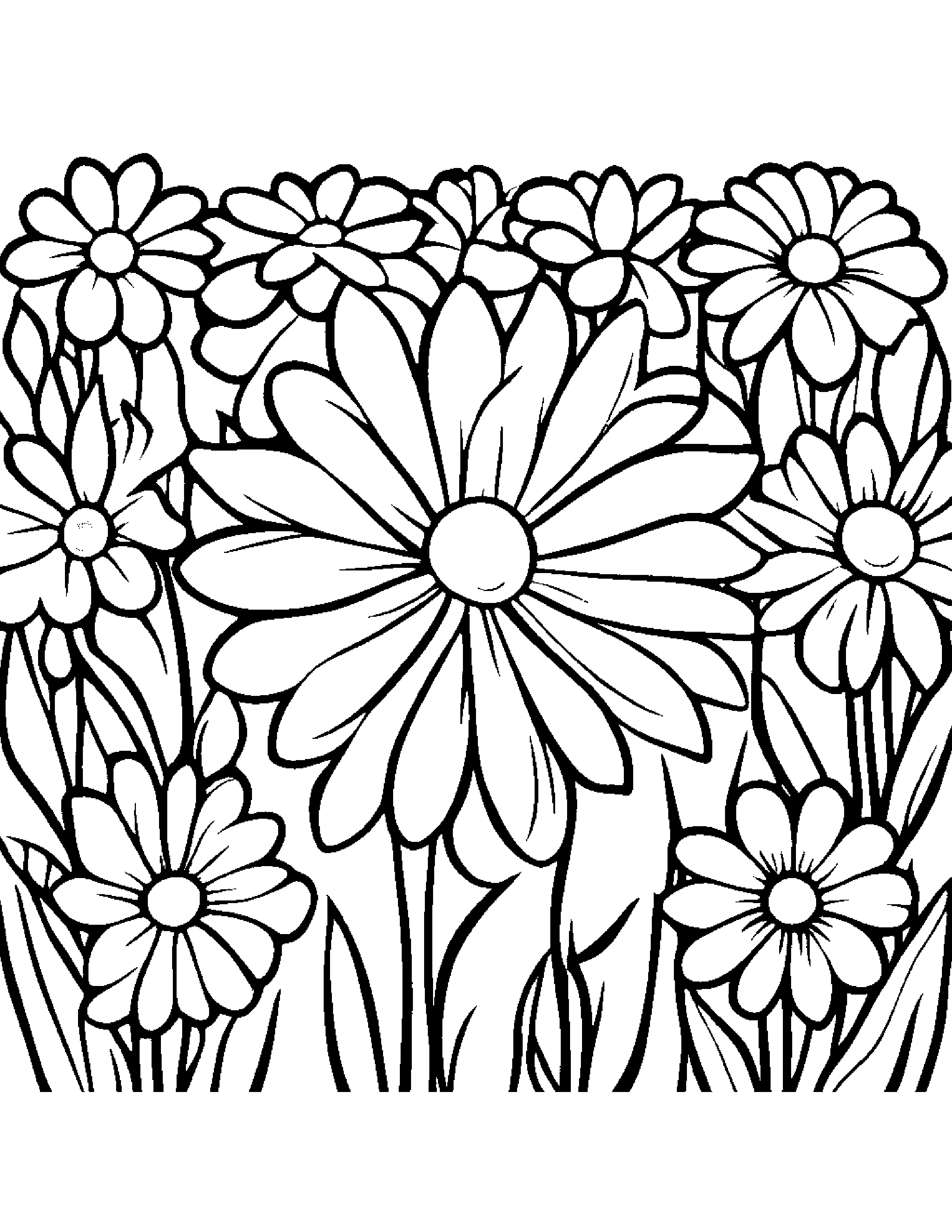 Smiling Patch Of Flowers Coloring Page (Free Printable PDF)
