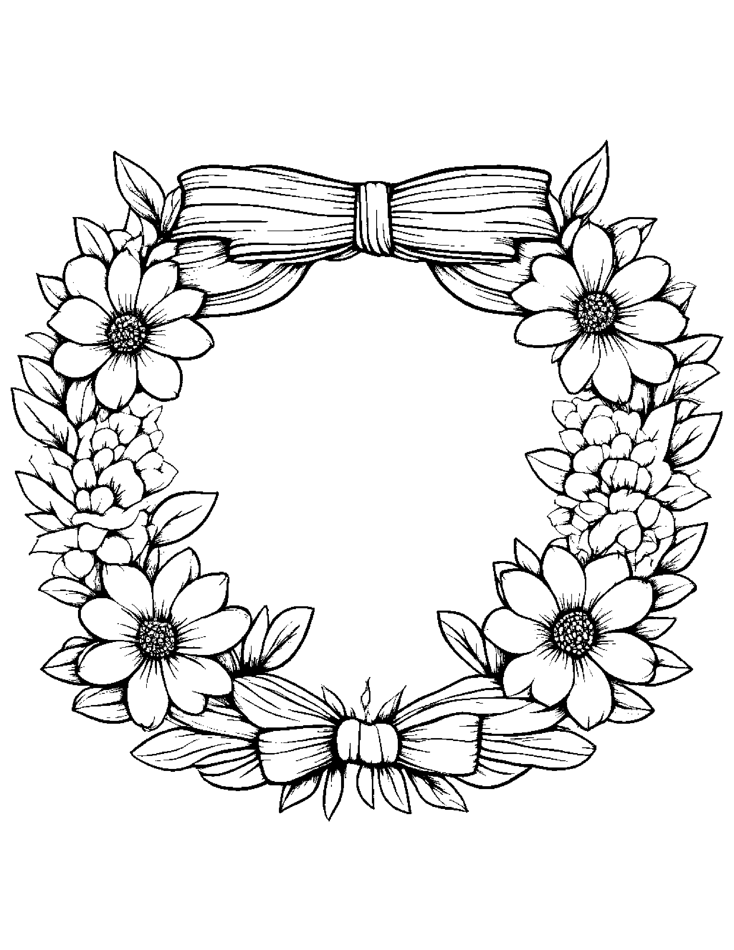 Tiny Flower Wreath With A Bow #2 Coloring Page (Free Printable PDF)