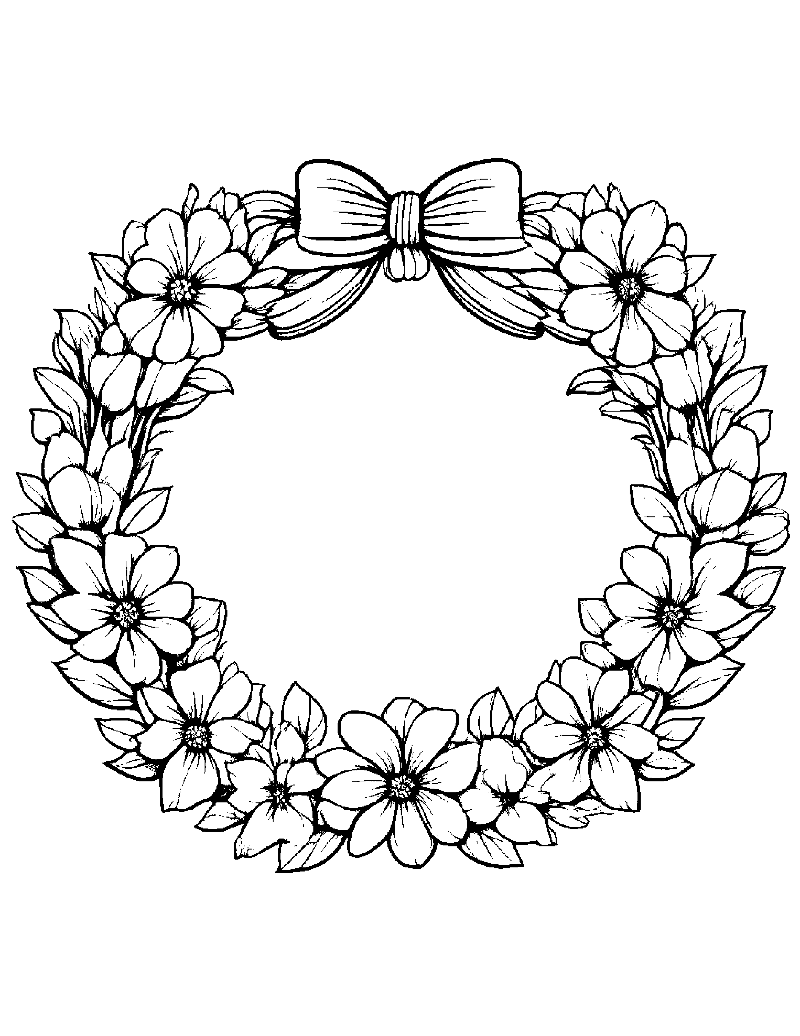 Tiny Flower Wreath With A Bow Coloring Page (Free Printable PDF)