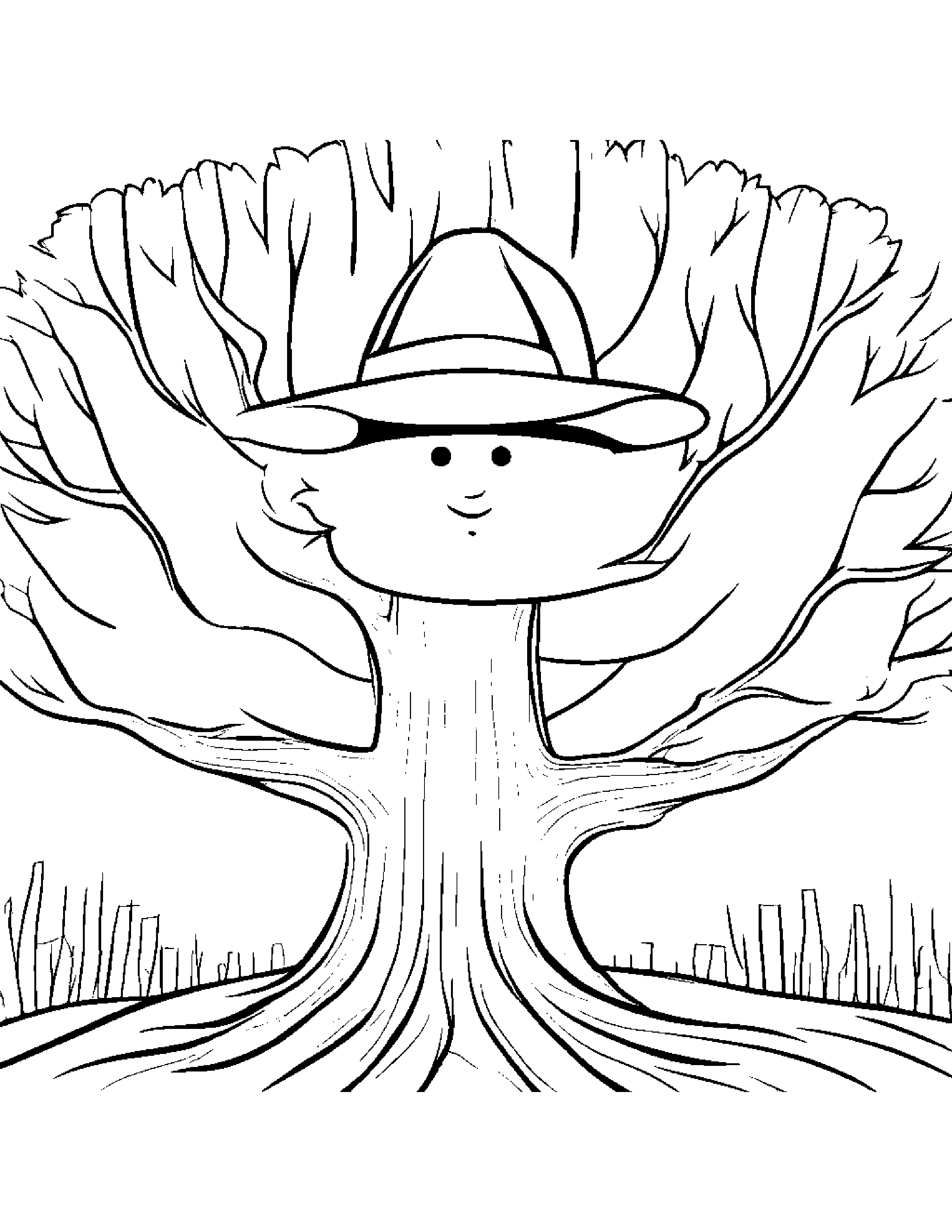 Tree Wearing A Hat Coloring Page (Free Printable PDF)