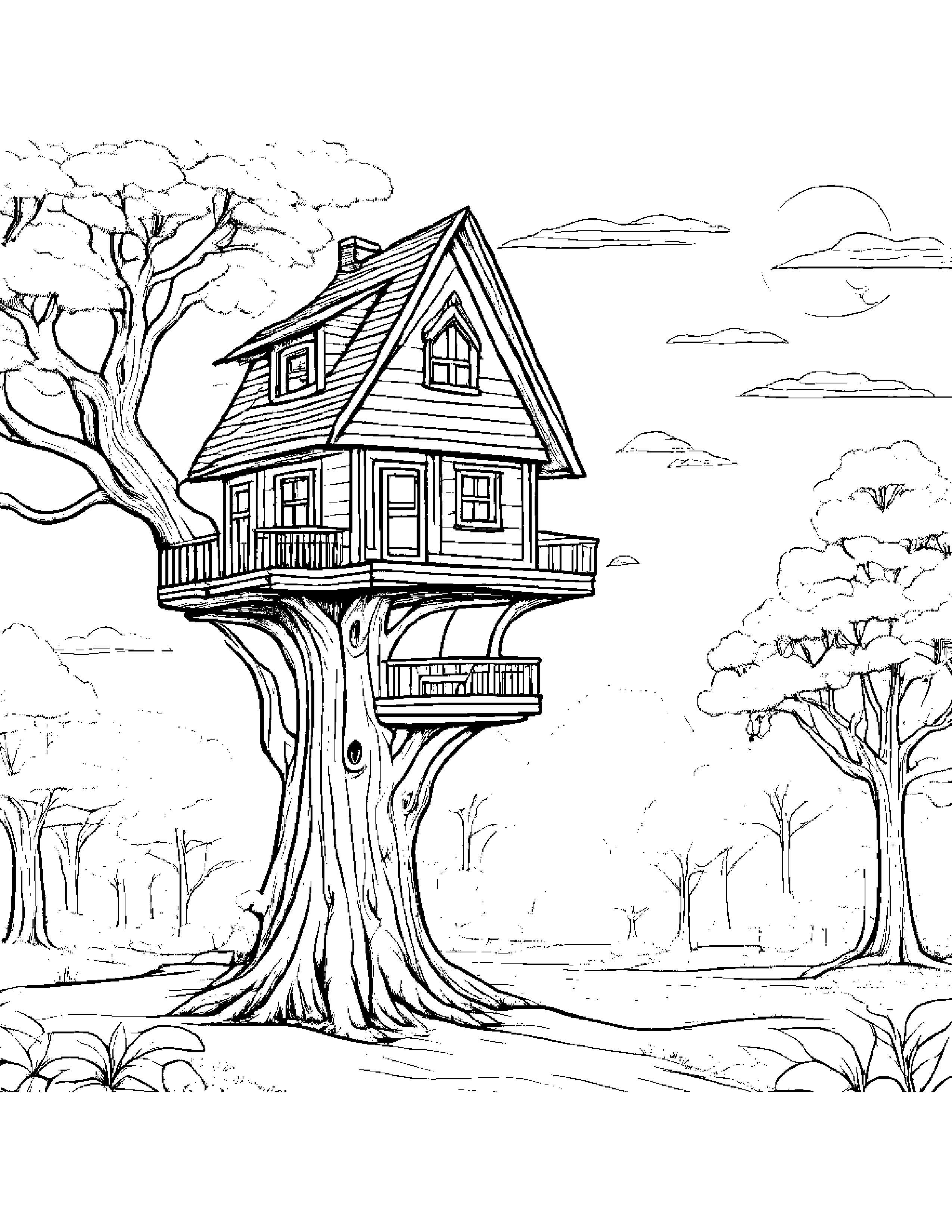 Treehouse With A Kite Coloring Page (Free Printable PDF)