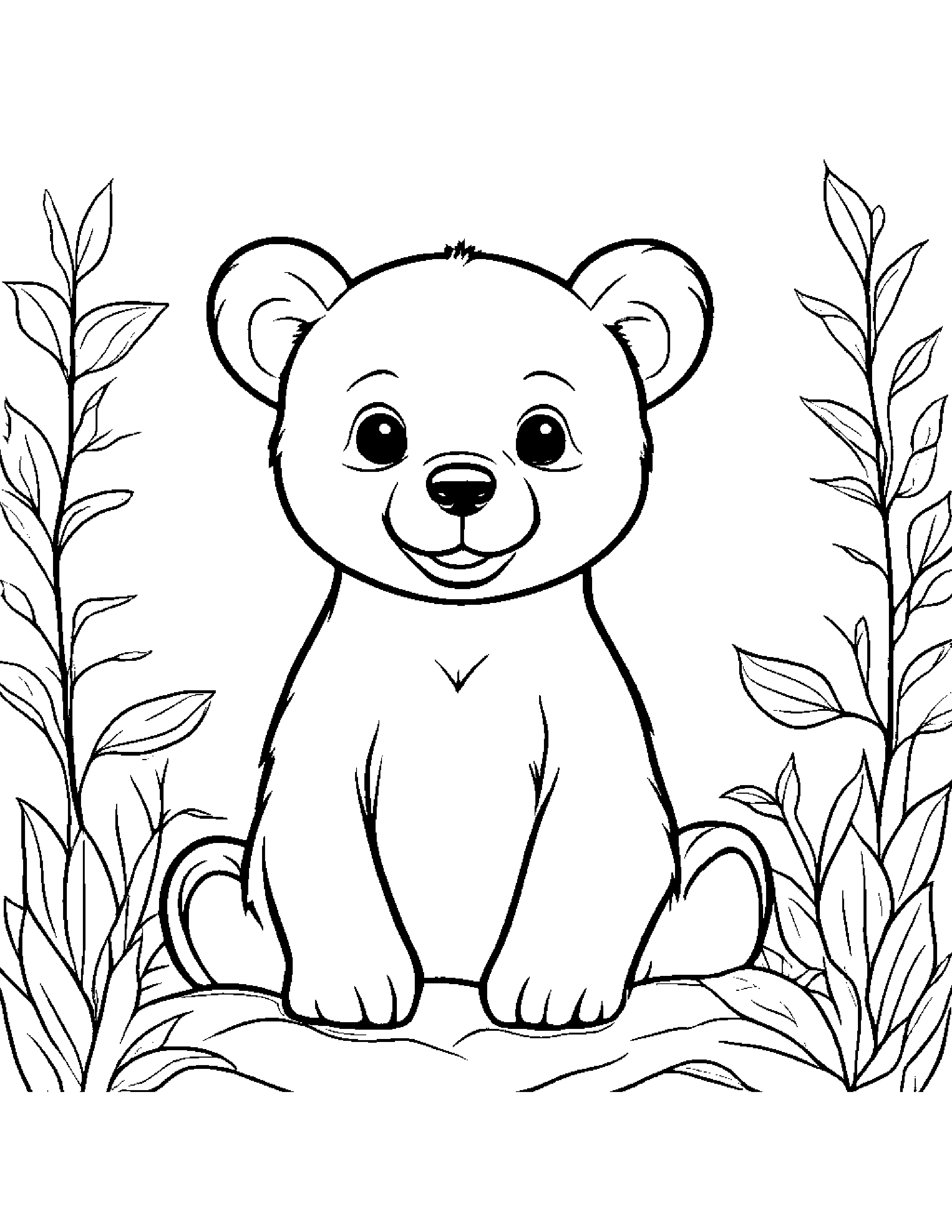 Happy Bear Cub Coloring Page (Free Printable PDF)