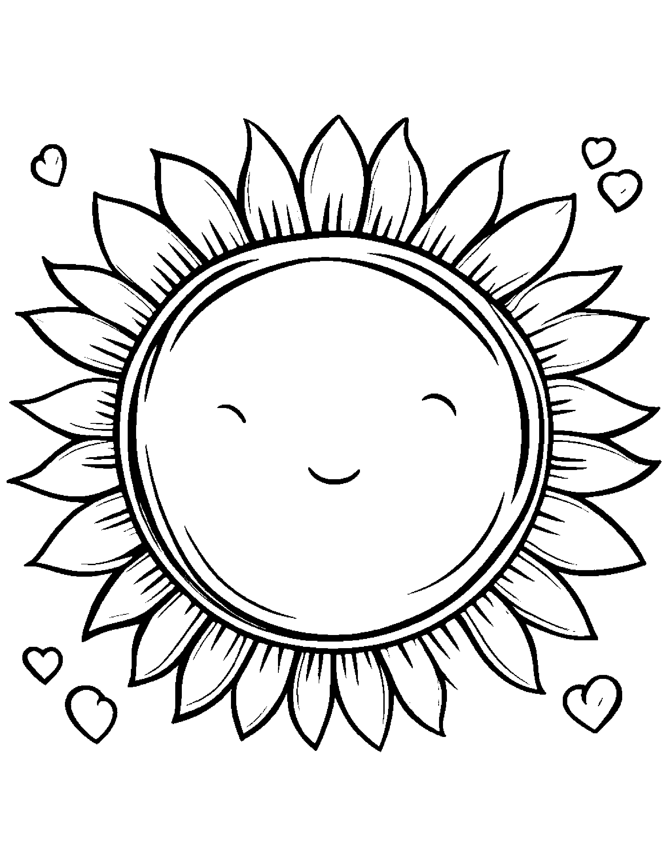 Happy Sun Hugging A Heart Coloring Page (Free Printable PDF)