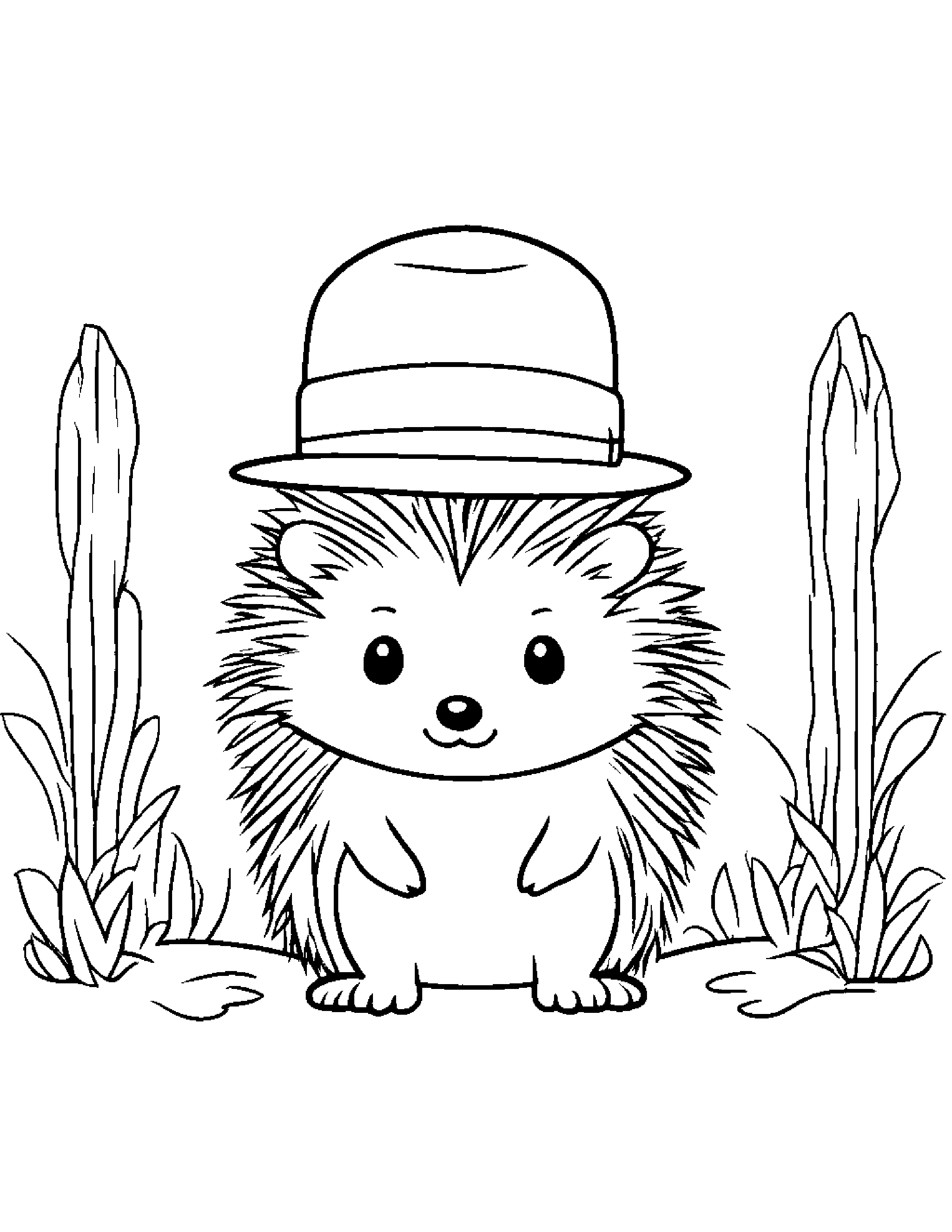 Kawaii Hedgehog Wearing A Hat #2 Coloring Page (Free Printable PDF)