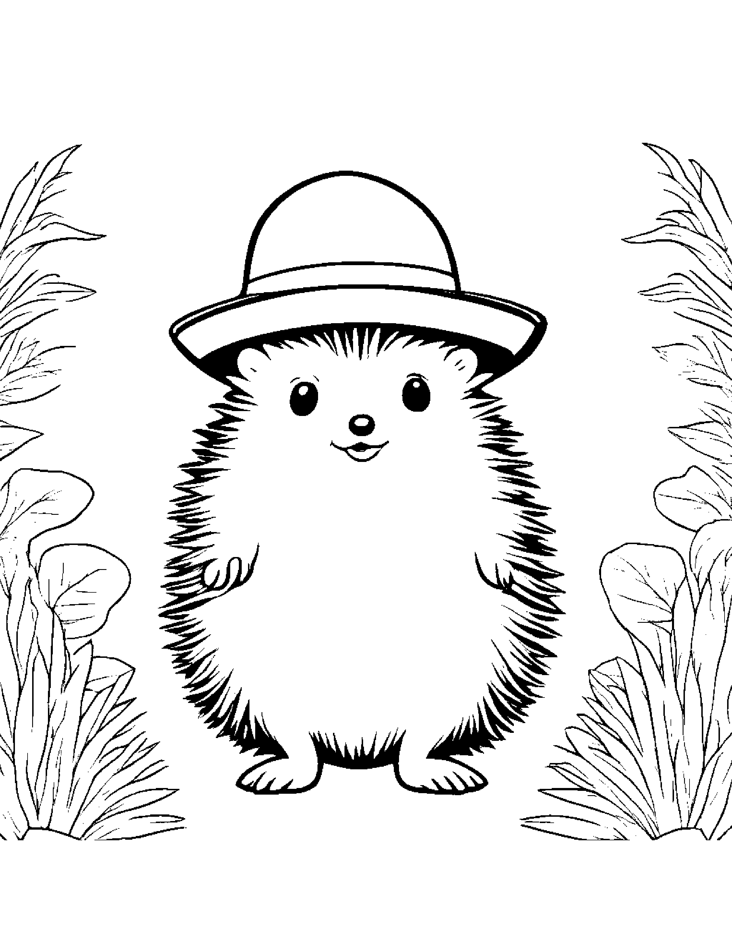 Kawaii Hedgehog Wearing A Hat Coloring Page (Free Printable PDF)