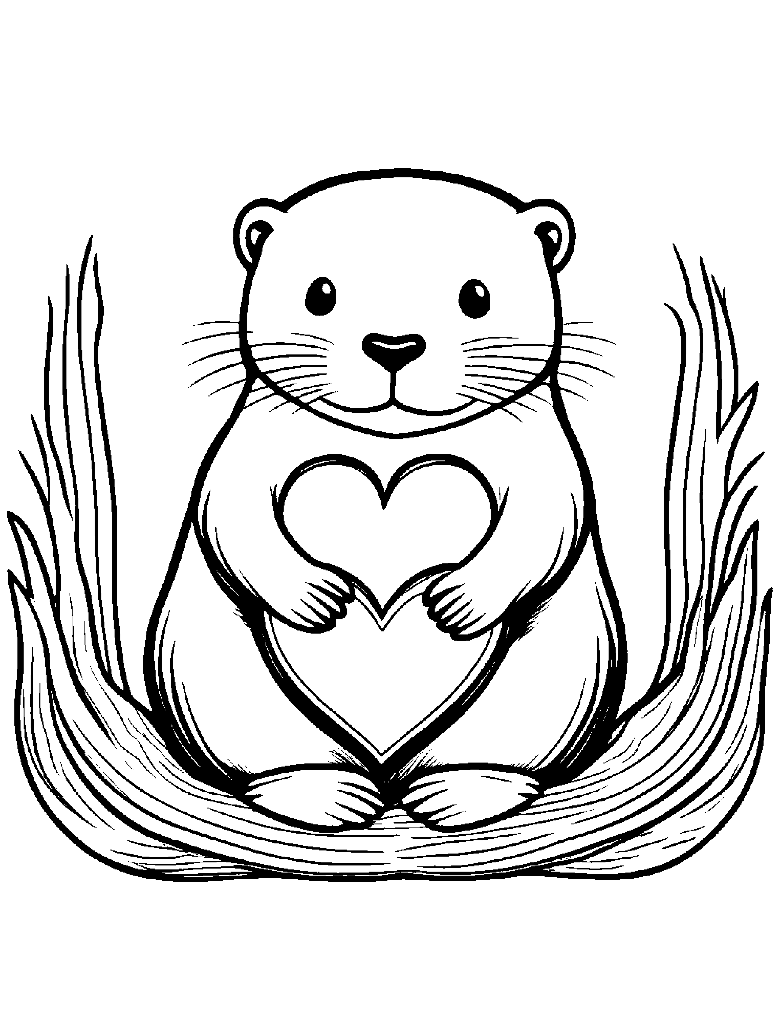 Otter Hugging A Heart #2 Coloring Page (Free Printable PDF)