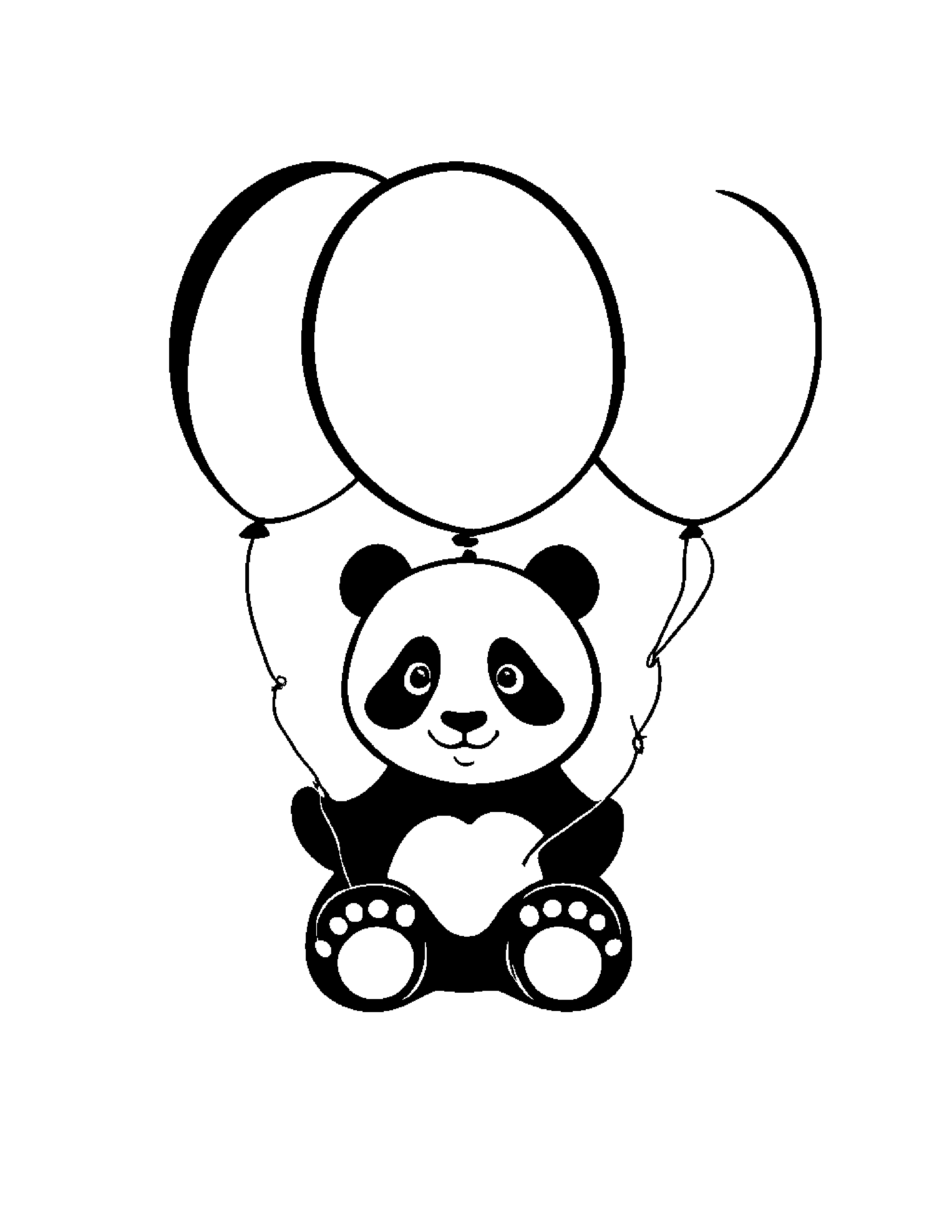 Panda With Balloon #2 Coloring Page (Free Printable PDF)