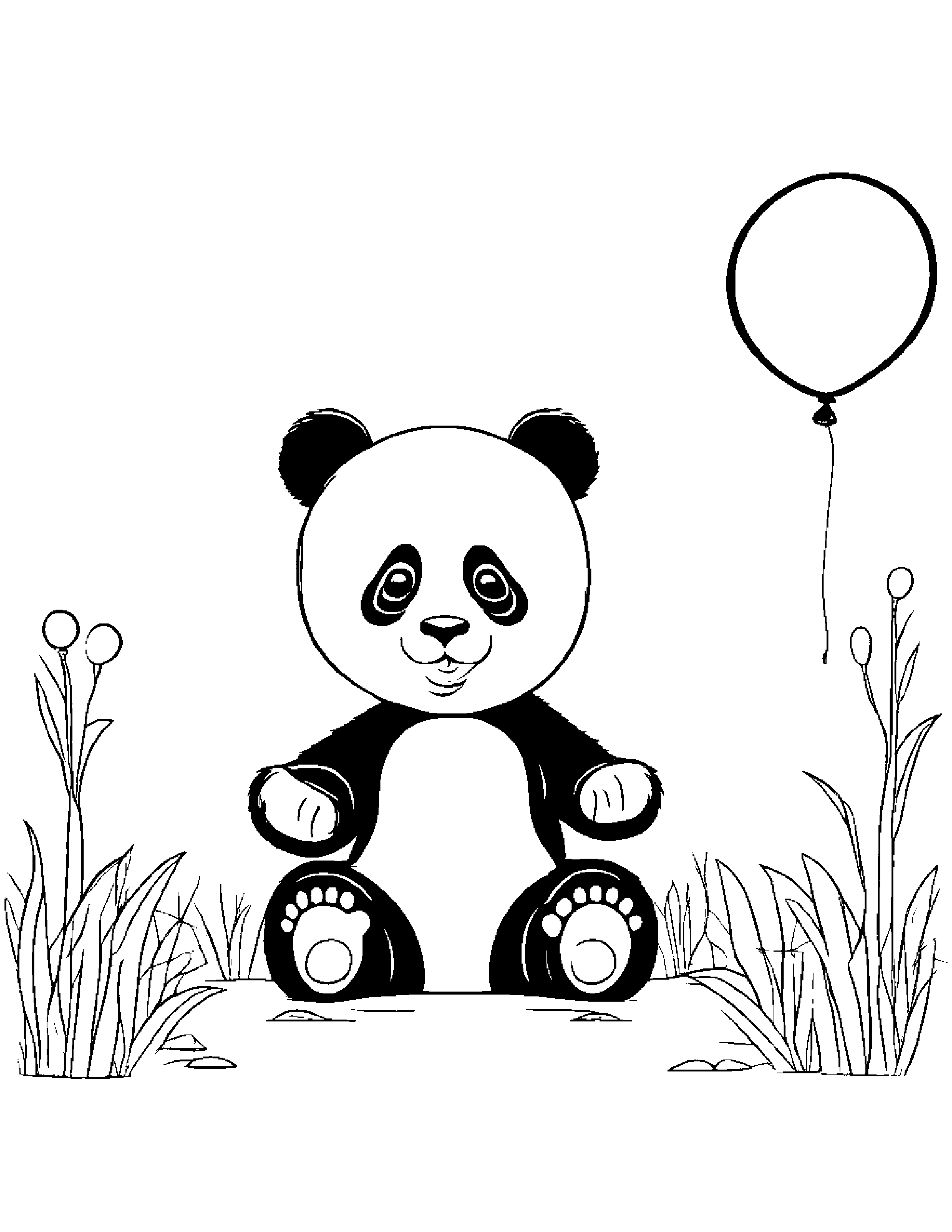 Panda With Balloon Coloring Page (Free Printable PDF)